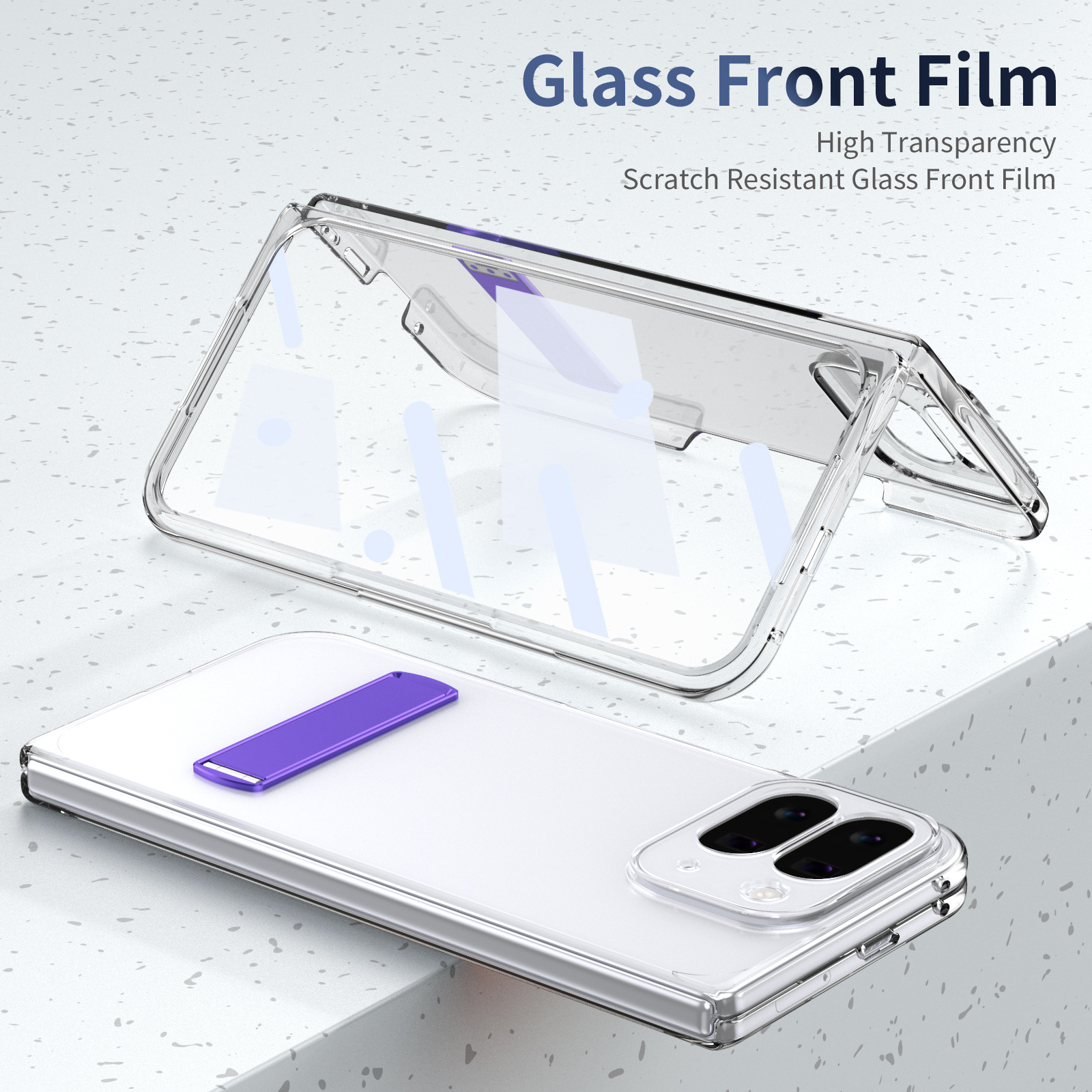 Transparent case, stand, screen protector, and drop protection for Google Pixel 10/9 Pro Fold phones.