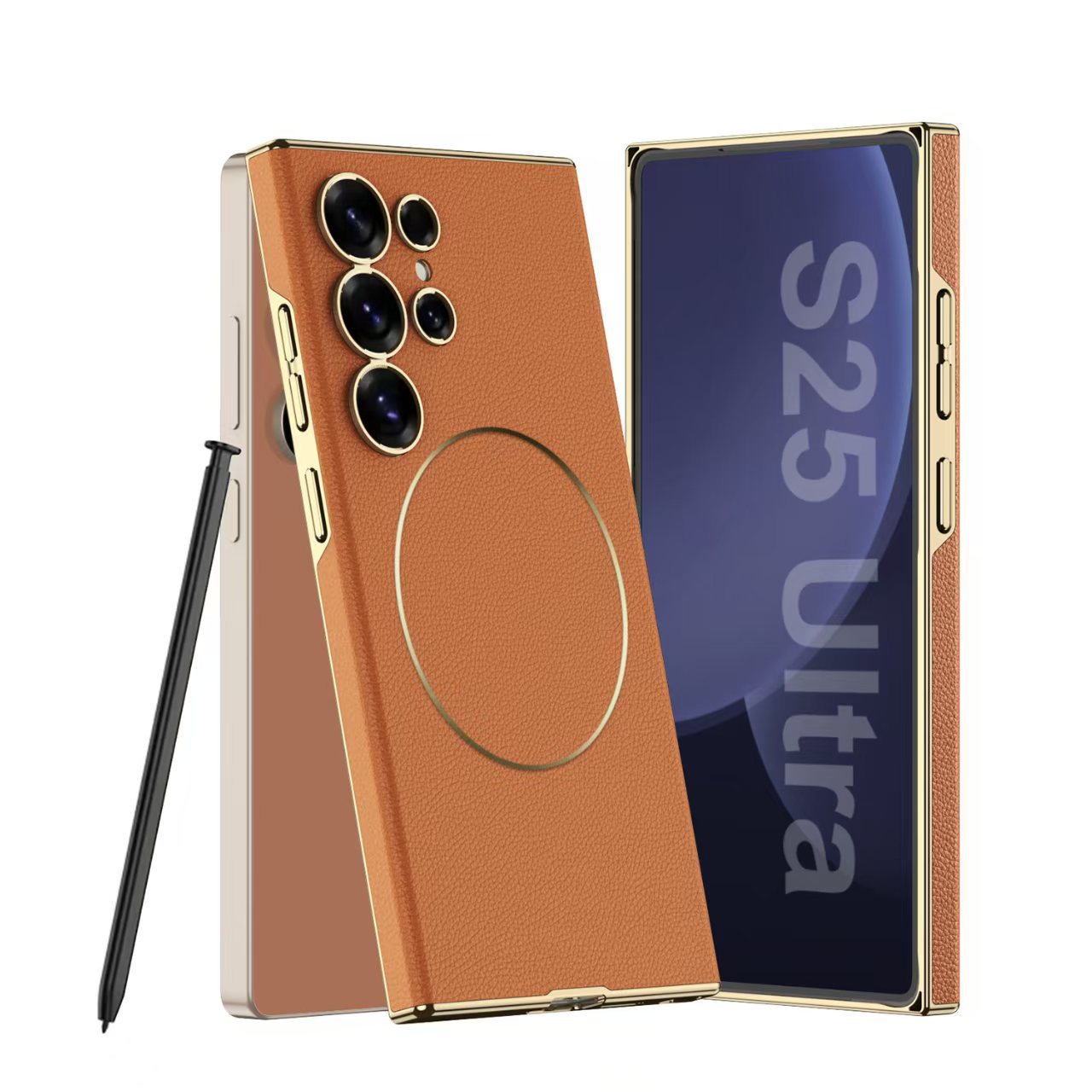 Compatible with Samsung S26 Ultra phone case, S25U electroplated curved leather, S24U wireless charging shockproof protective case