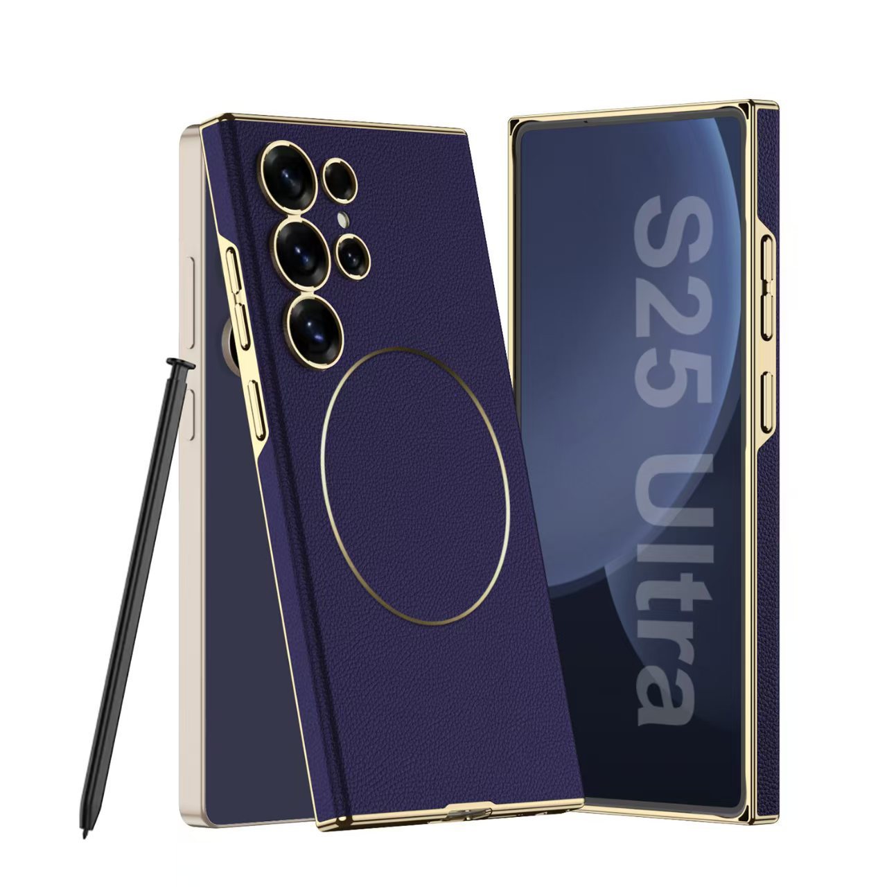 Compatible with Samsung S26 Ultra phone case, S25U electroplated curved leather, S24U wireless charging shockproof protective case