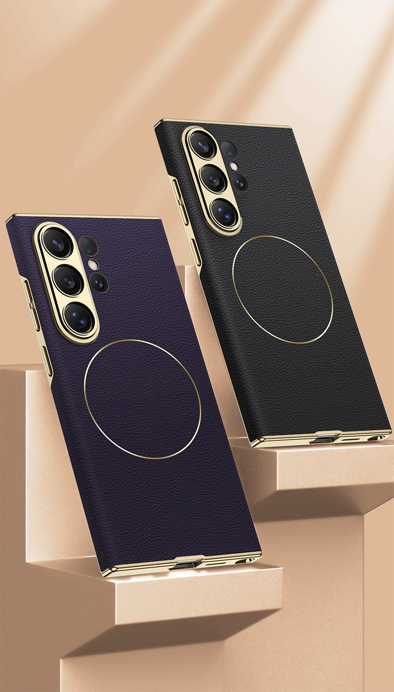 Compatible with Samsung S26 Ultra phone case, S25U electroplated curved leather, S24U wireless charging shockproof protective case