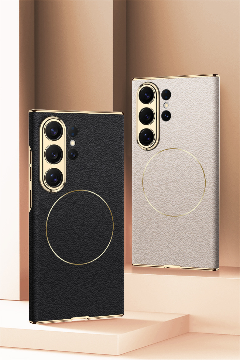 Compatible with Samsung S26 Ultra phone case, S25U electroplated curved leather, S24U wireless charging shockproof protective case