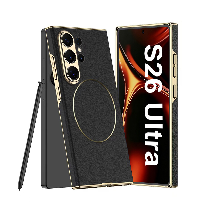 Compatible with Samsung S26 Ultra phone case, S25U electroplated curved leather, S24U wireless charging shockproof protective case