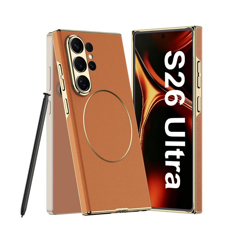 Compatible with Samsung S26 Ultra phone case, S25U electroplated curved leather, S24U wireless charging shockproof protective case