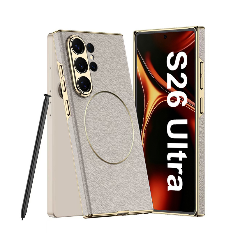 Compatible with Samsung S26 Ultra phone case, S25U electroplated curved leather, S24U wireless charging shockproof protective case