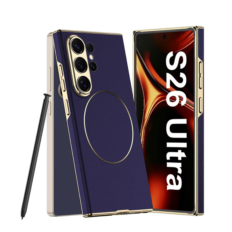 Compatible with Samsung S26 Ultra phone case, S25U electroplated curved leather, S24U wireless charging shockproof protective case
