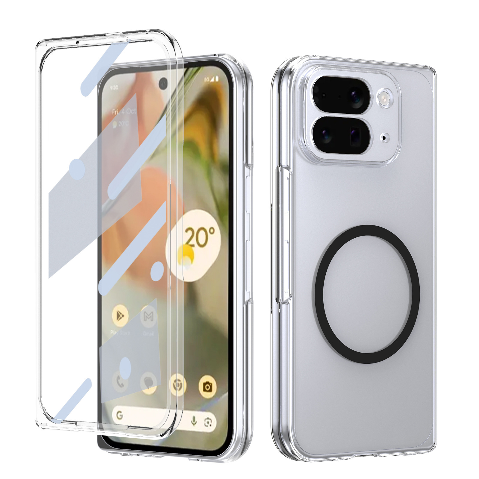 Compatible with Google Pixel 10/9pro Fold phone case, magnetic wireless charging case, screen protector, all-in-one transparent protective case