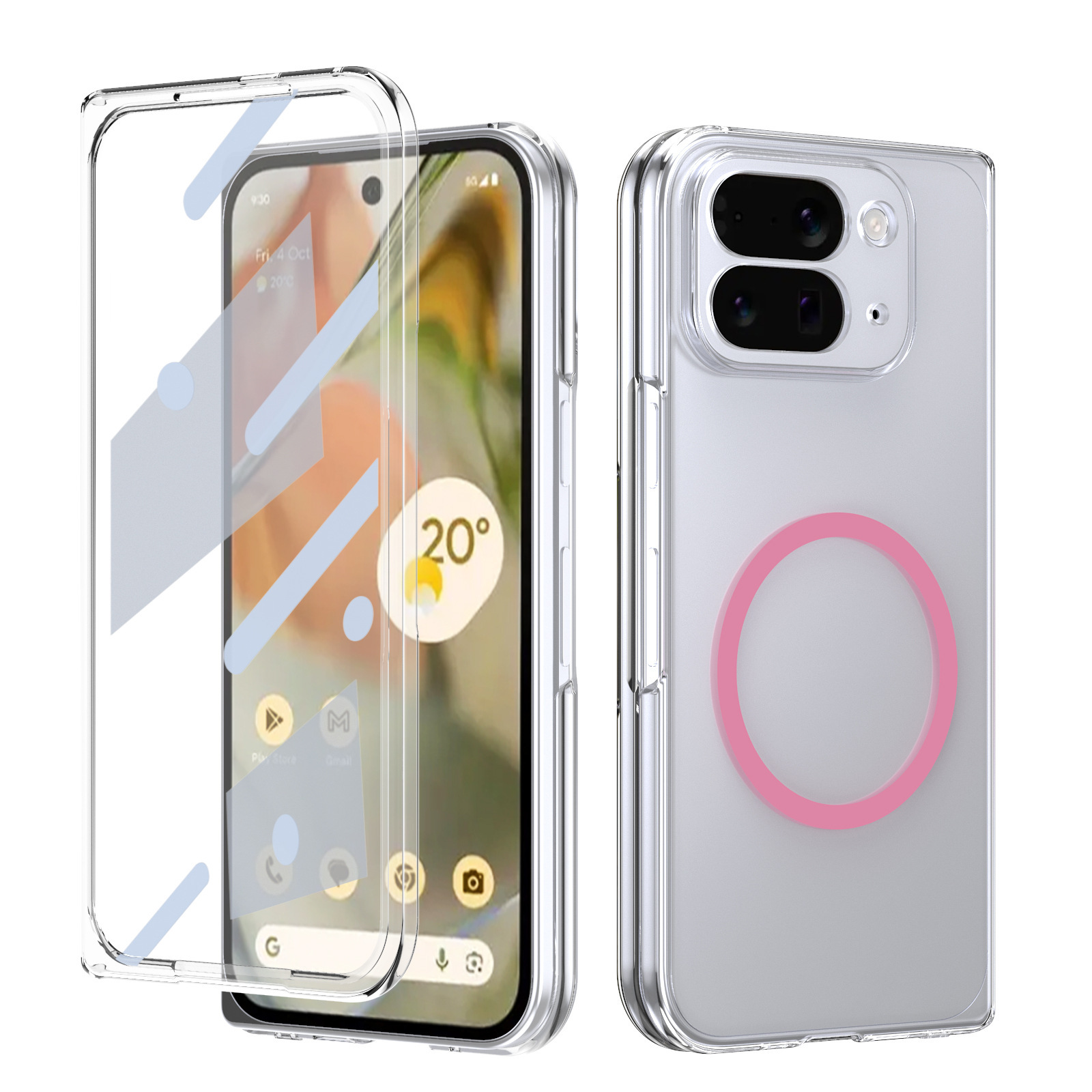 Compatible with Google Pixel 10/9pro Fold phone case, magnetic wireless charging case, screen protector, all-in-one transparent protective case
