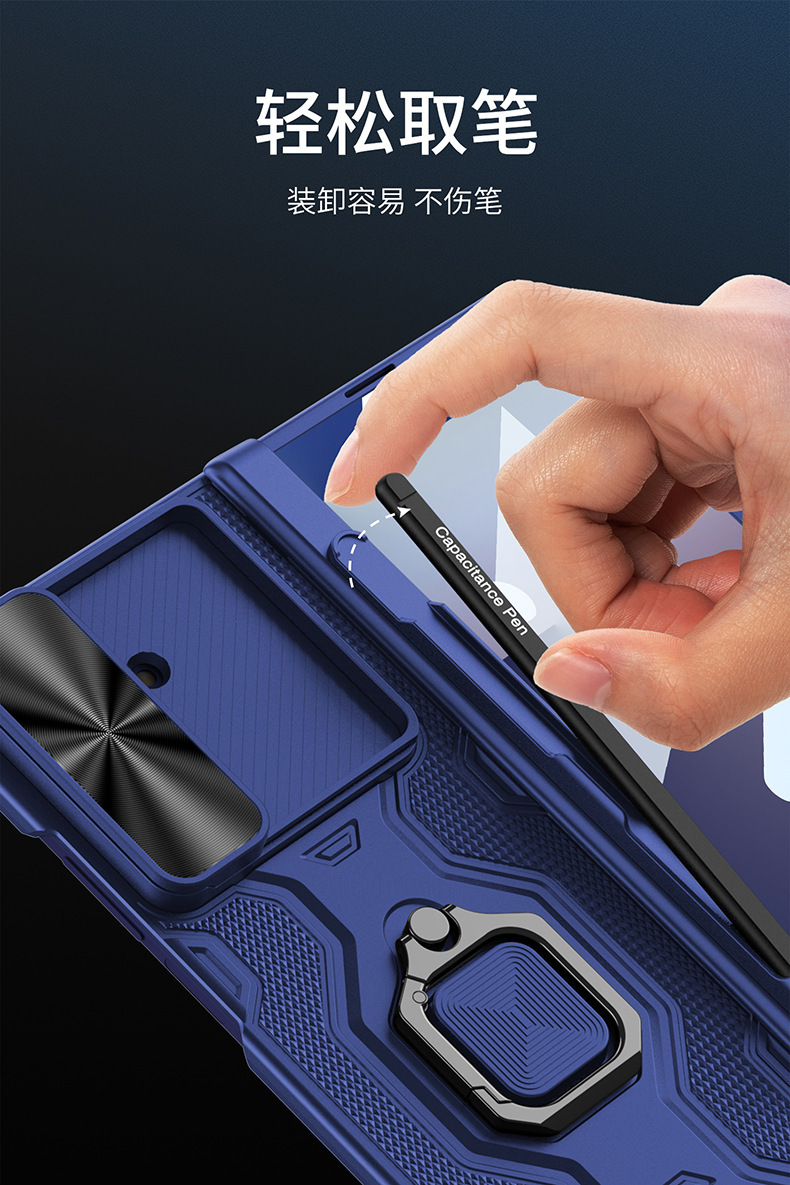 Compatible with Samsung Z Fold7 phone case, sliding window lens ring holder, lanyard, magnetic hinge, full-coverage protective case