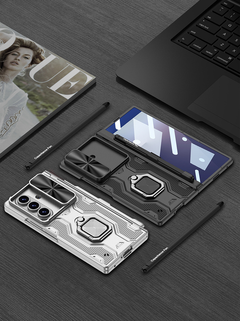 Compatible with Samsung Z Fold7 phone case, sliding window lens ring holder, lanyard, magnetic hinge, full-coverage protective case