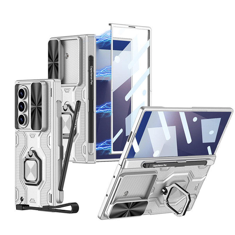 Compatible with Samsung Z Fold7 phone case, sliding window lens ring holder, lanyard, magnetic hinge, full-coverage protective case