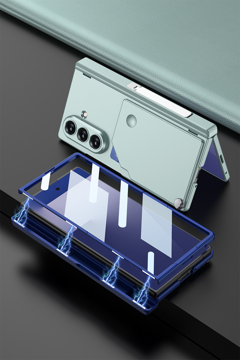 Compatible with Samsung Z Fold7 phone case, rotating card holder, magnetic hinge, full-coverage drop-proof protective case