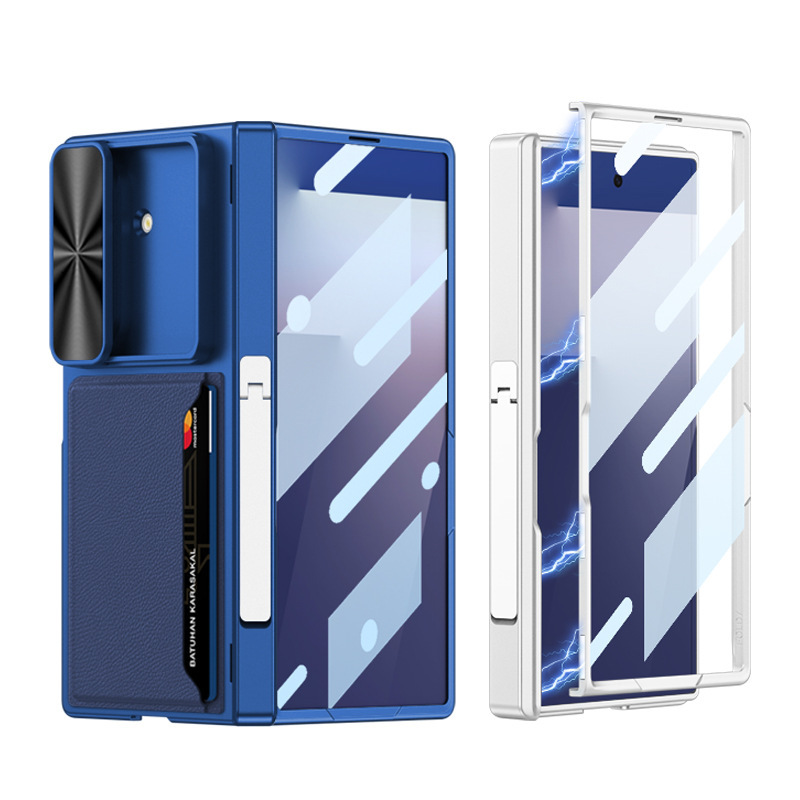 Compatible Samsung Z Fold7 phone case, magnetic hinge bracket, card holder, sliding window lens case, full-coverage protective case