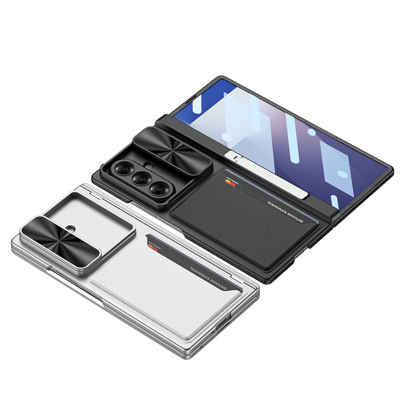 Compatible Samsung Z Fold7 phone case, magnetic hinge bracket, card holder, sliding window lens case, full-coverage protective case