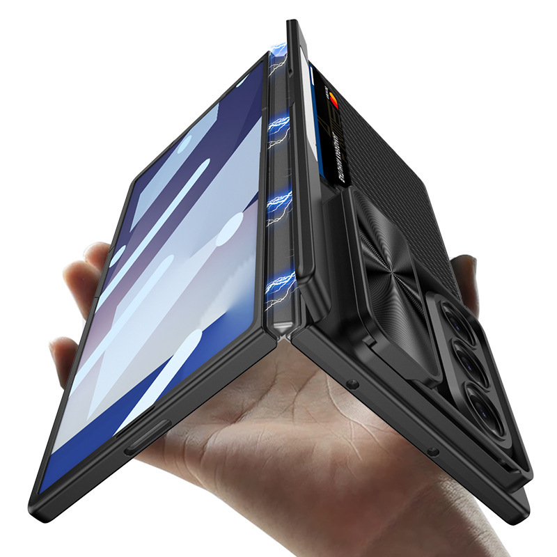Compatible Samsung Z Fold7 phone case, magnetic hinge bracket, card holder, sliding window lens case, full-coverage protective case
