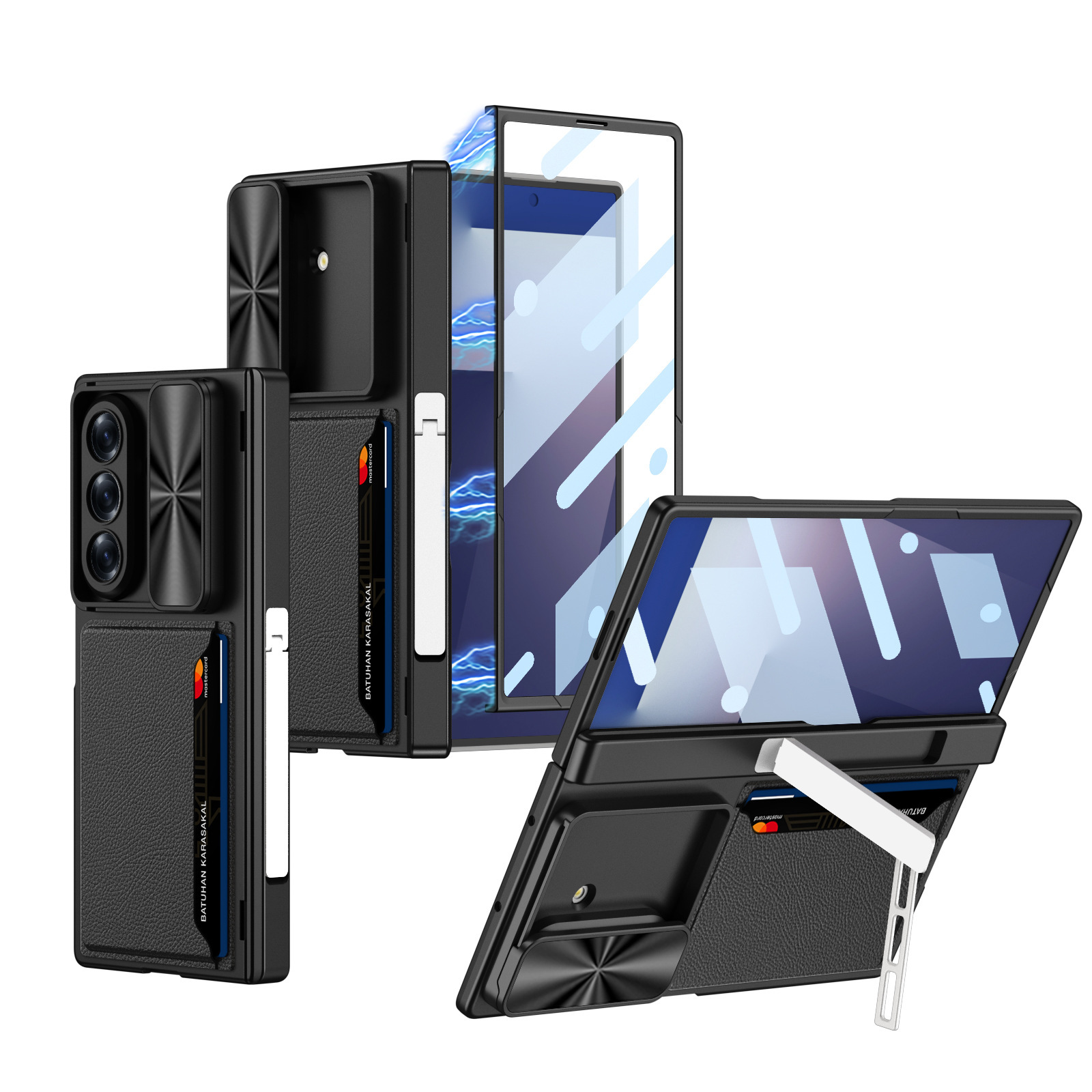 Compatible Samsung Z Fold7 phone case, magnetic hinge bracket, card holder, sliding window lens case, full-coverage protective case