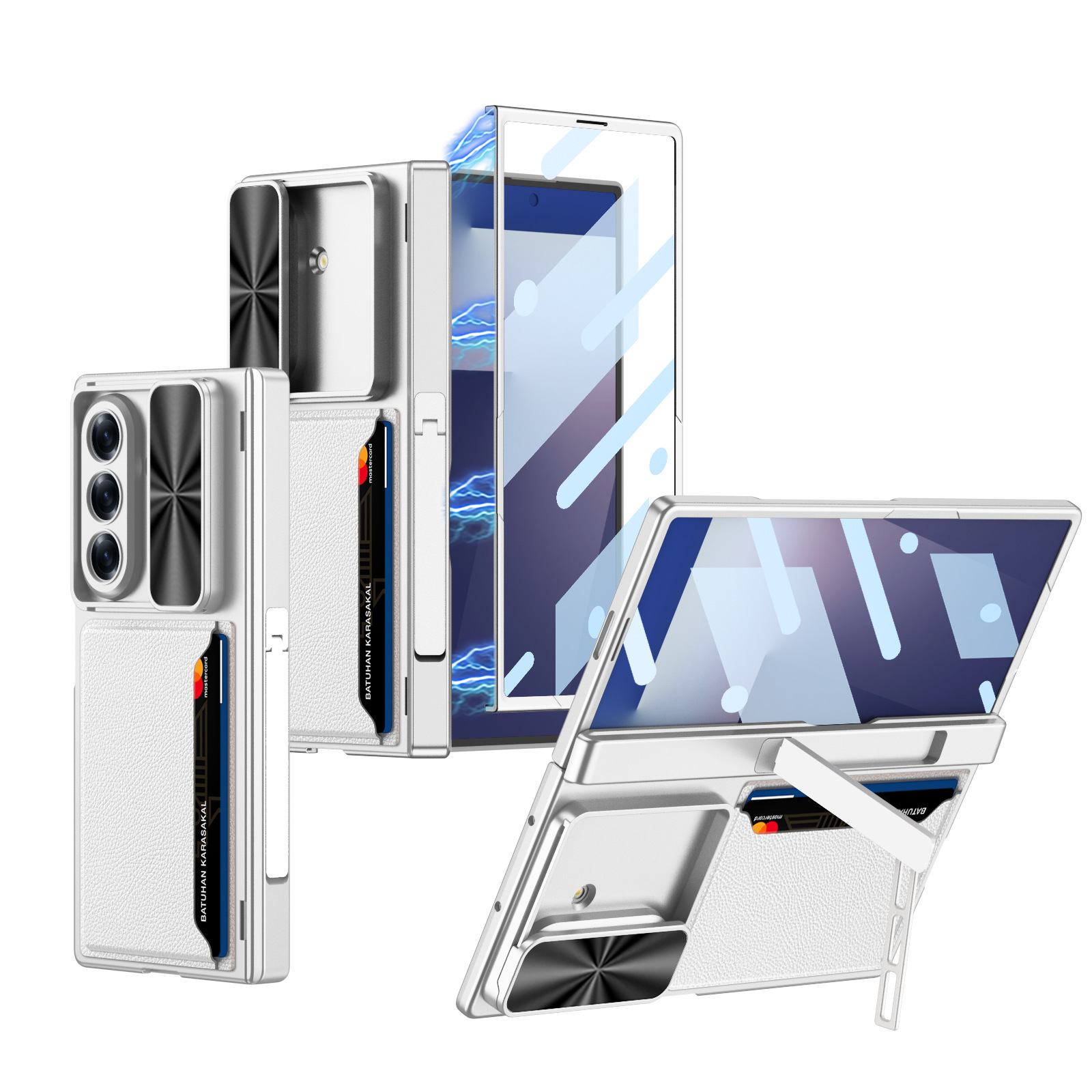 Compatible Samsung Z Fold7 phone case, magnetic hinge bracket, card holder, sliding window lens case, full-coverage protective case