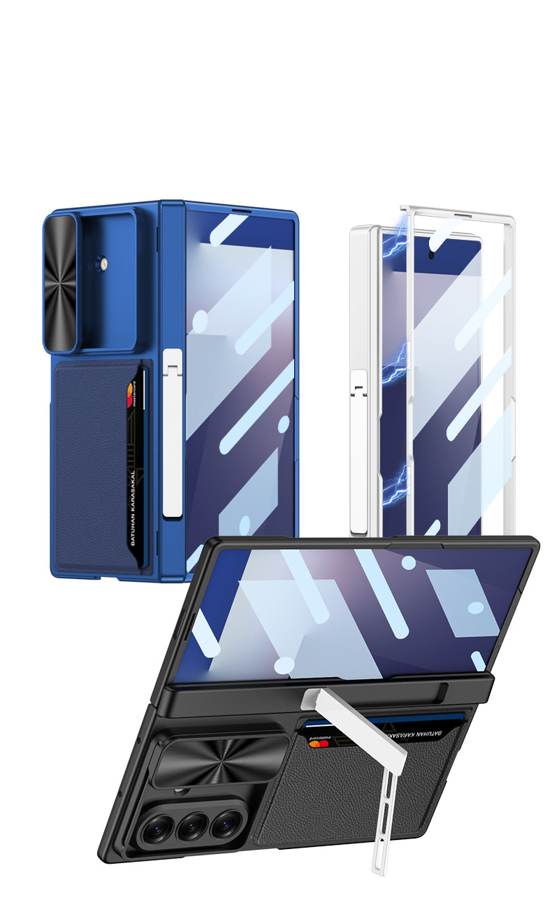 Compatible Samsung Z Fold7 phone case, magnetic hinge bracket, card holder, sliding window lens case, full-coverage protective case