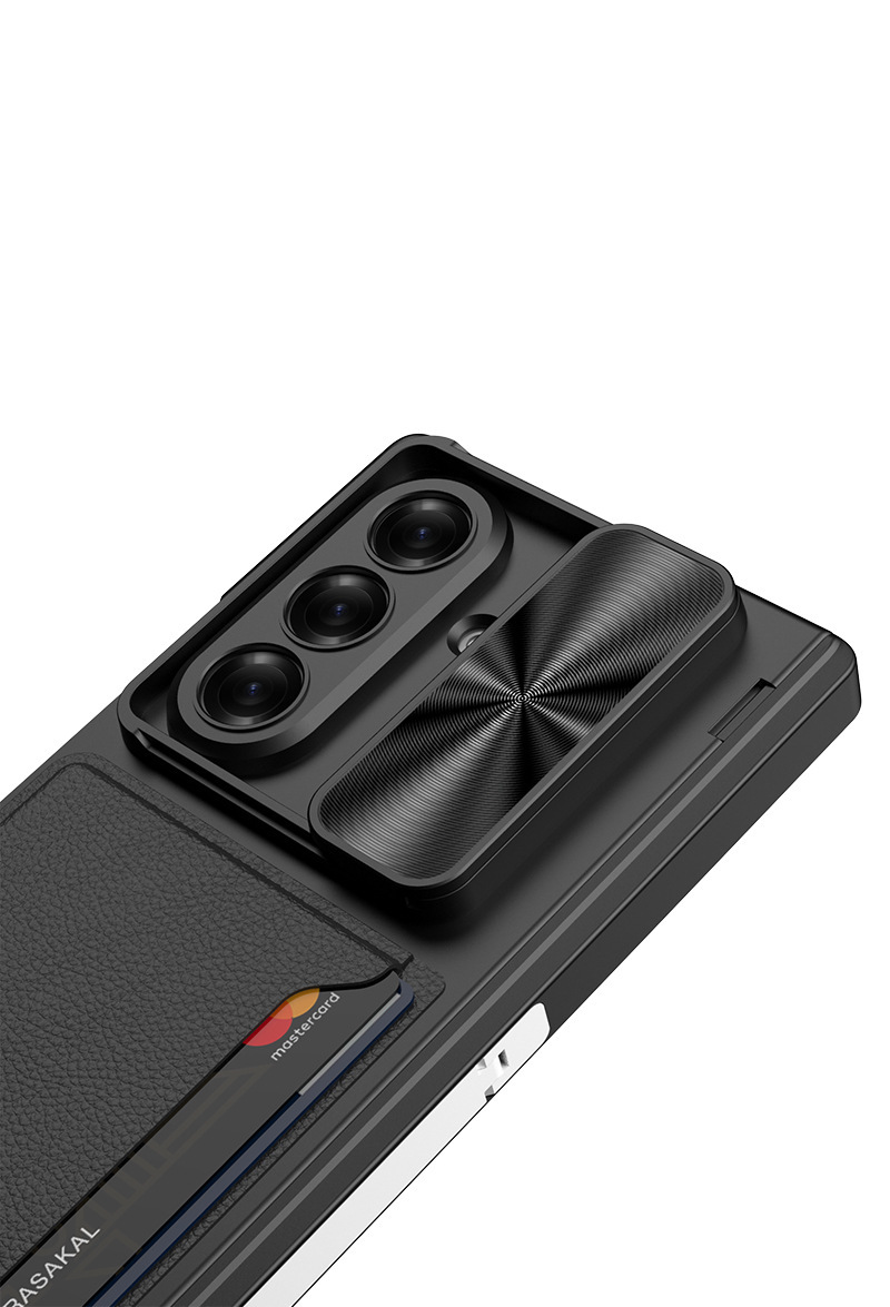 Compatible Samsung Z Fold7 phone case, magnetic hinge bracket, card holder, sliding window lens case, full-coverage protective case