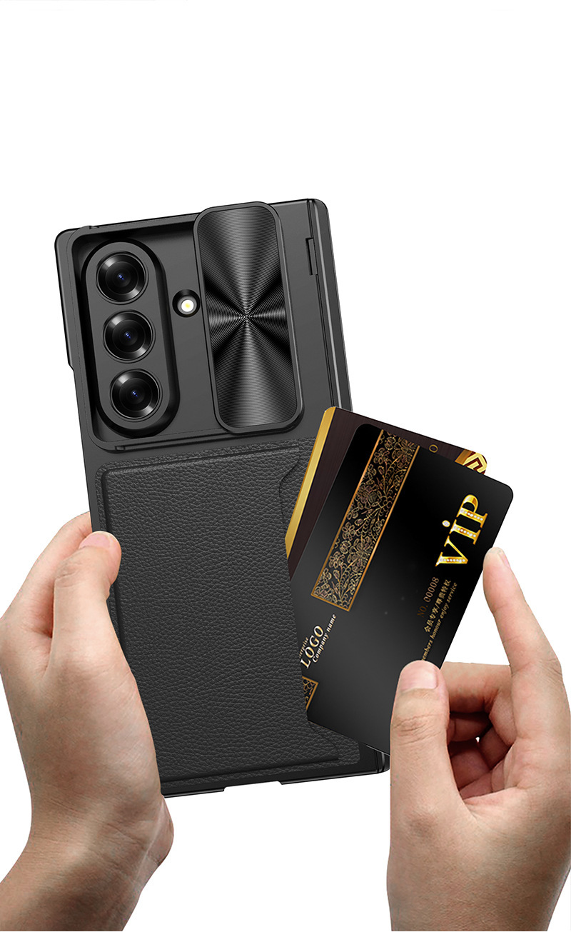 Compatible Samsung Z Fold7 phone case, magnetic hinge bracket, card holder, sliding window lens case, full-coverage protective case