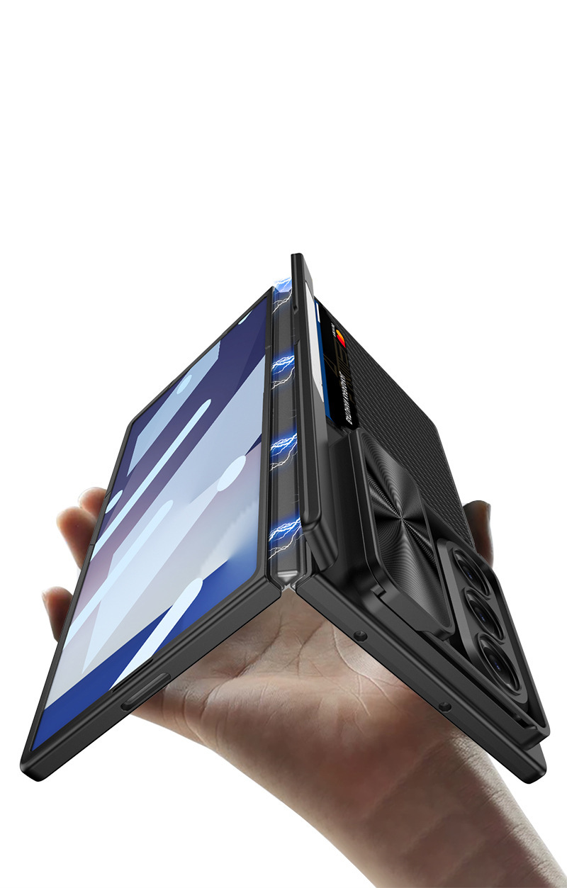 Compatible Samsung Z Fold7 phone case, magnetic hinge bracket, card holder, sliding window lens case, full-coverage protective case