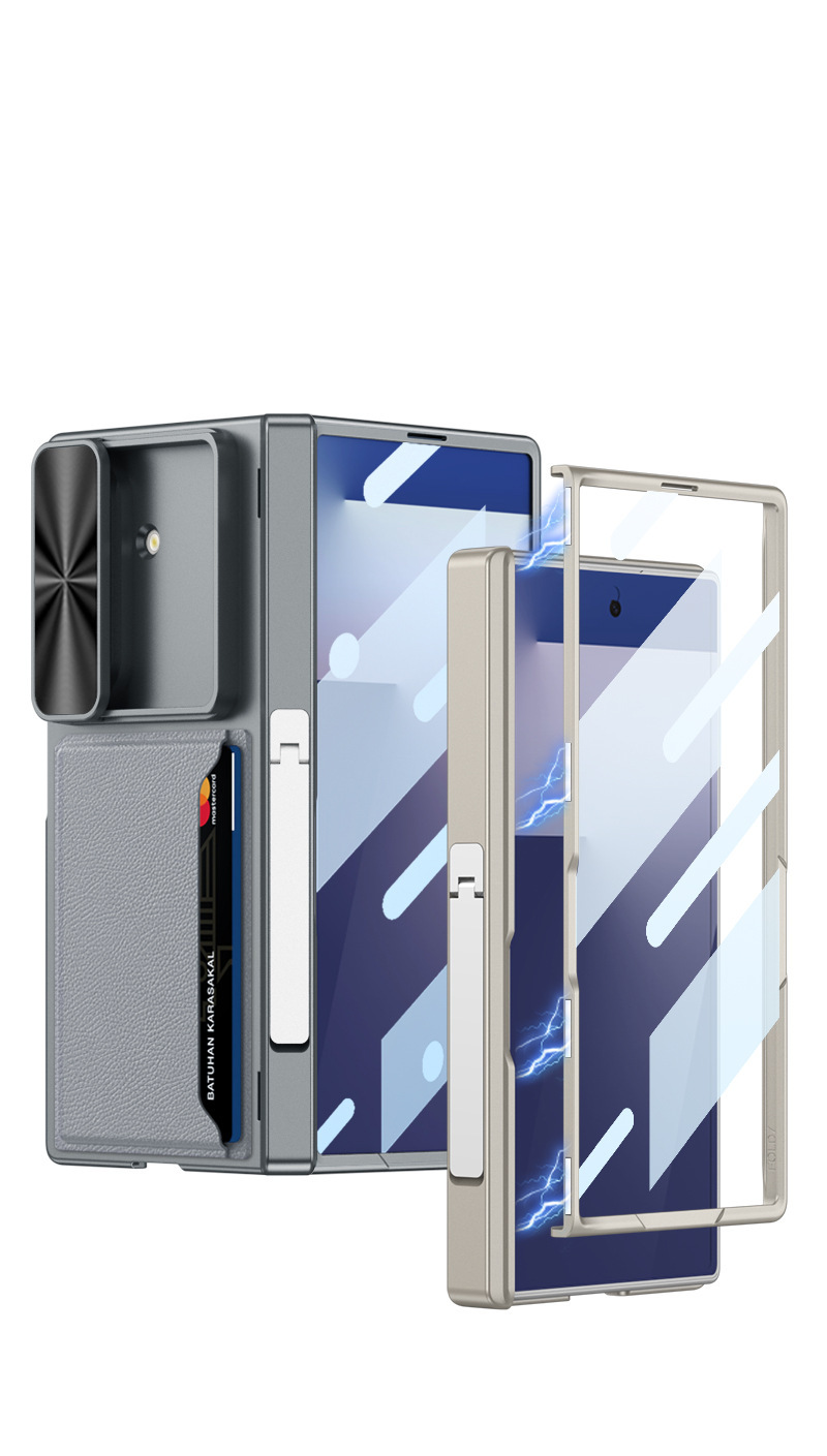 Compatible Samsung Z Fold7 phone case, magnetic hinge bracket, card holder, sliding window lens case, full-coverage protective case