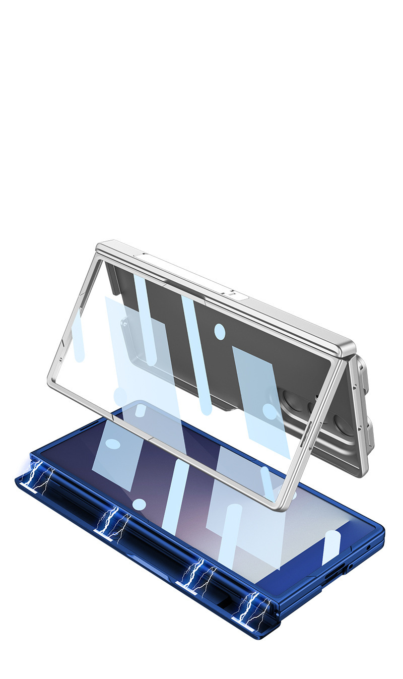 Compatible Samsung Z Fold7 phone case, magnetic hinge bracket, card holder, sliding window lens case, full-coverage protective case