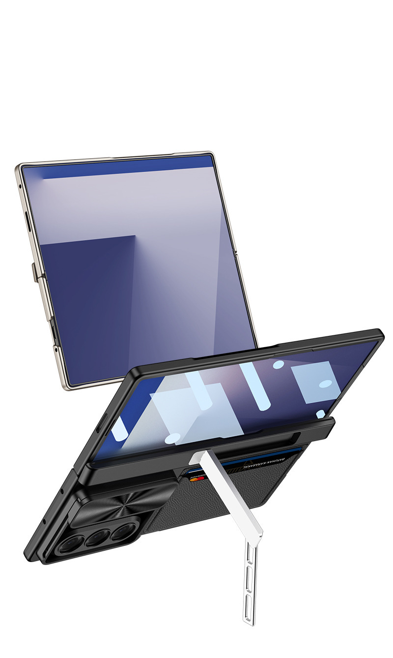 Compatible Samsung Z Fold7 phone case, magnetic hinge bracket, card holder, sliding window lens case, full-coverage protective case