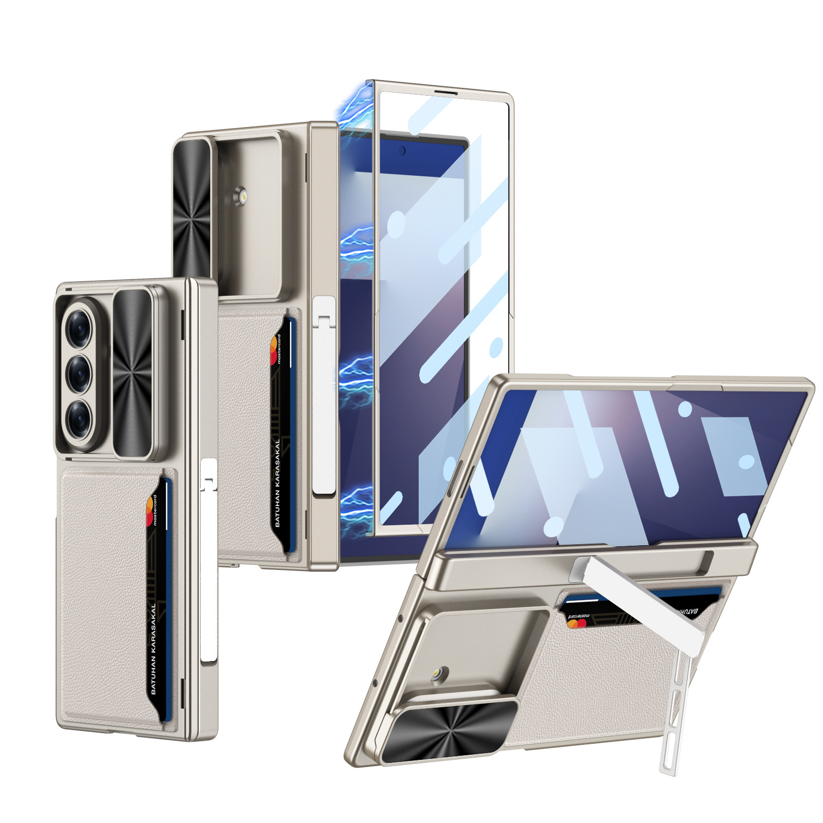 Compatible Samsung Z Fold7 phone case, magnetic hinge bracket, card holder, sliding window lens case, full-coverage protective case