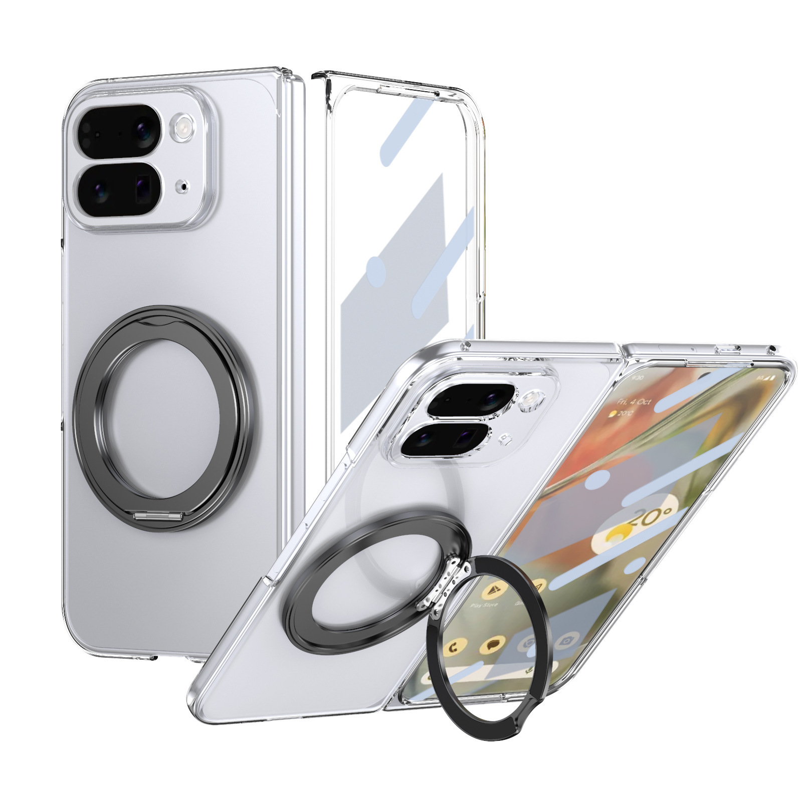 Compatible with Google Pixel 10/9 Fold phone case, wireless charging, magnetic clasp, rotating stand, transparent protective case.