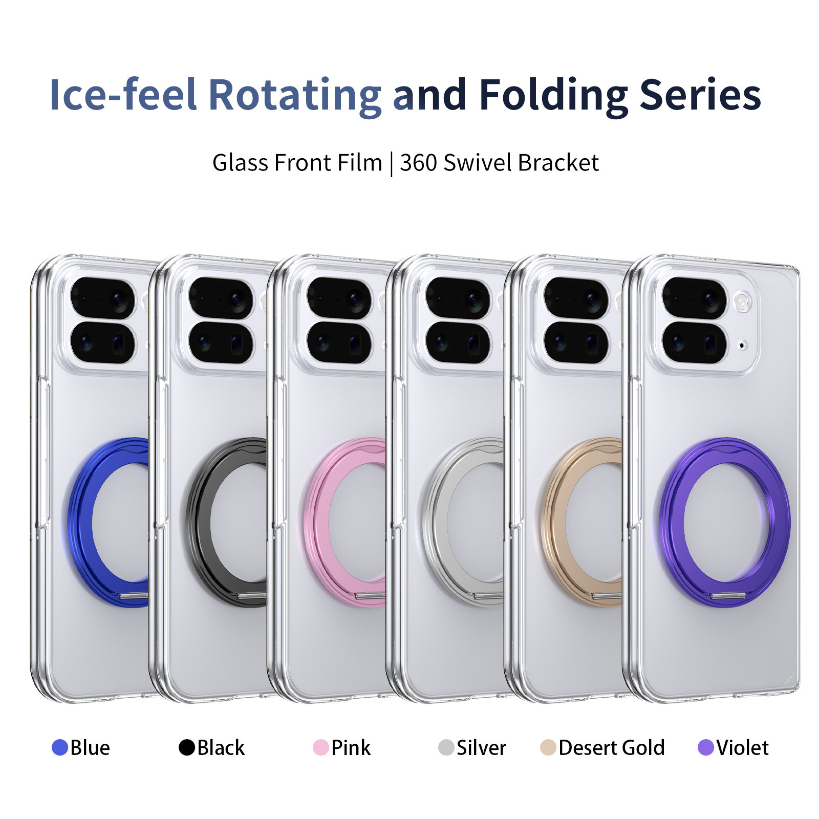 Compatible with Google Pixel 10/9 Fold phone case, wireless charging, magnetic clasp, rotating stand, transparent protective case.