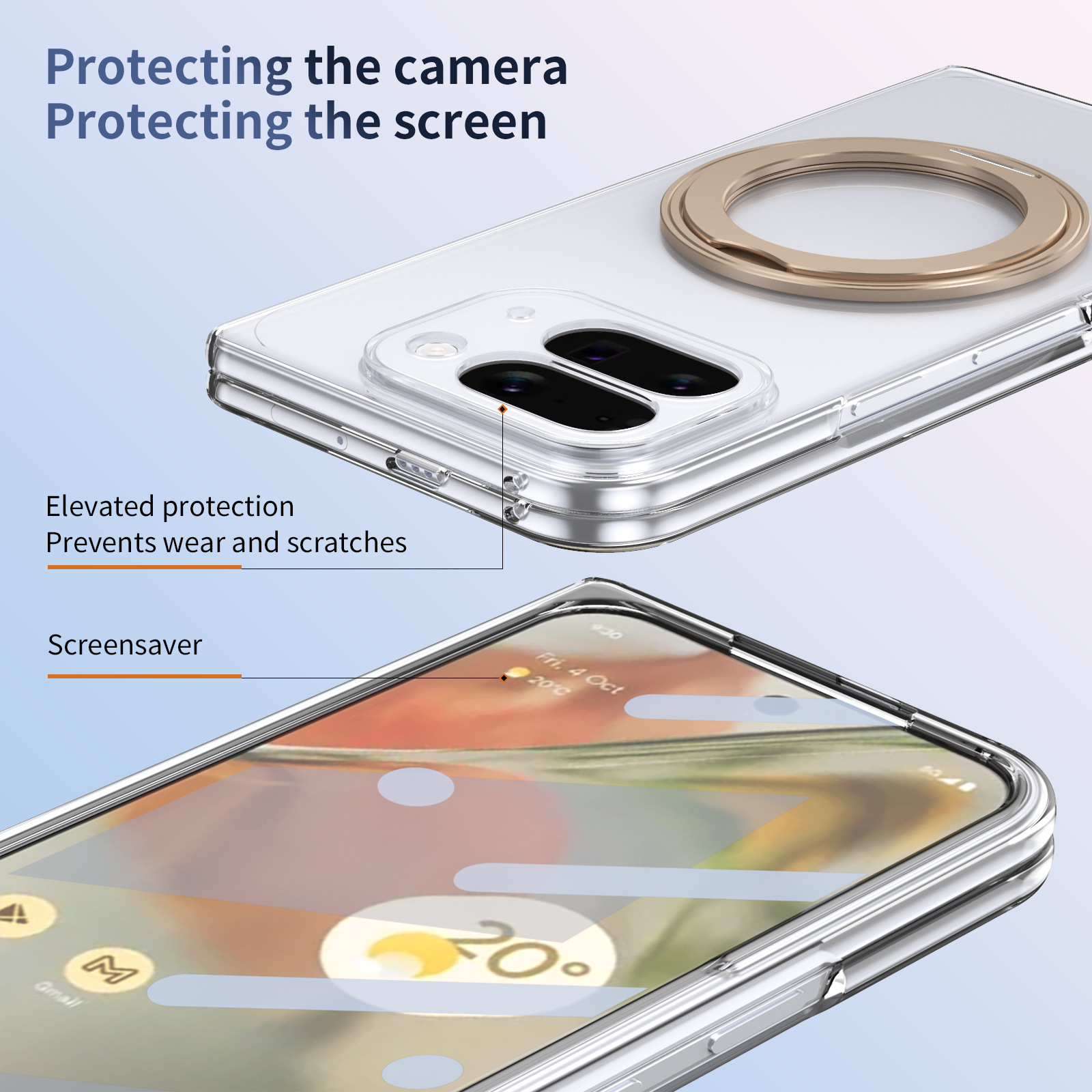 Compatible with Google Pixel 10/9 Fold phone case, wireless charging, magnetic clasp, rotating stand, transparent protective case.