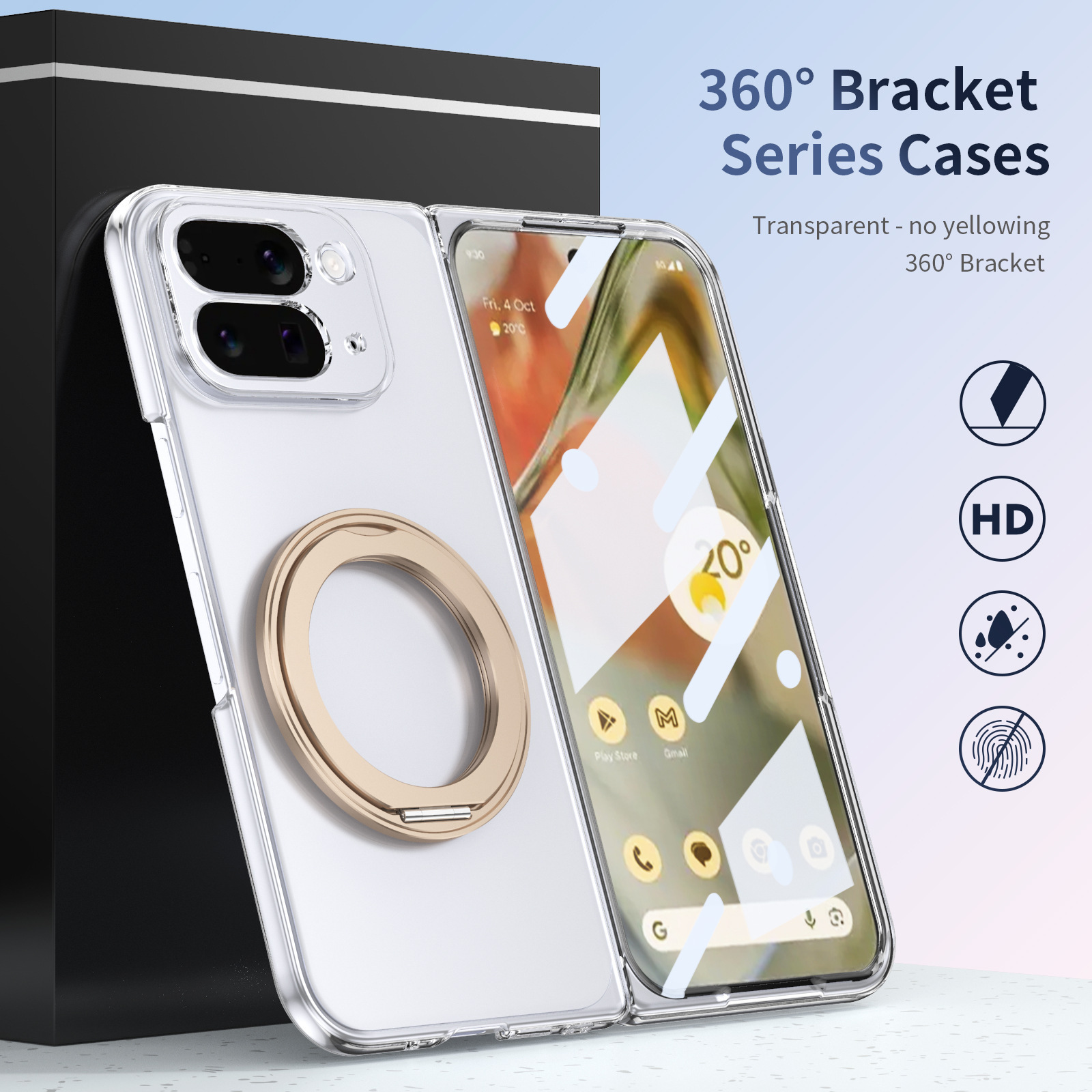 Compatible with Google Pixel 10/9 Fold phone case, wireless charging, magnetic clasp, rotating stand, transparent protective case.