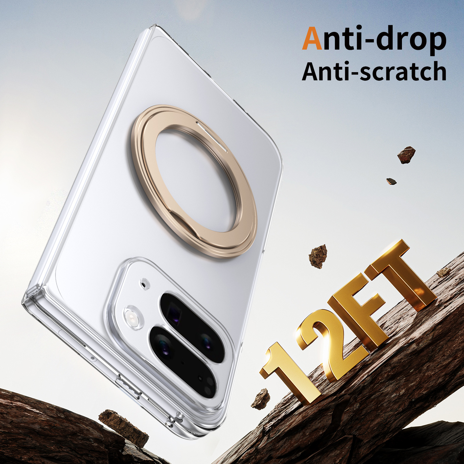 Compatible with Google Pixel 10/9 Fold phone case, wireless charging, magnetic clasp, rotating stand, transparent protective case.