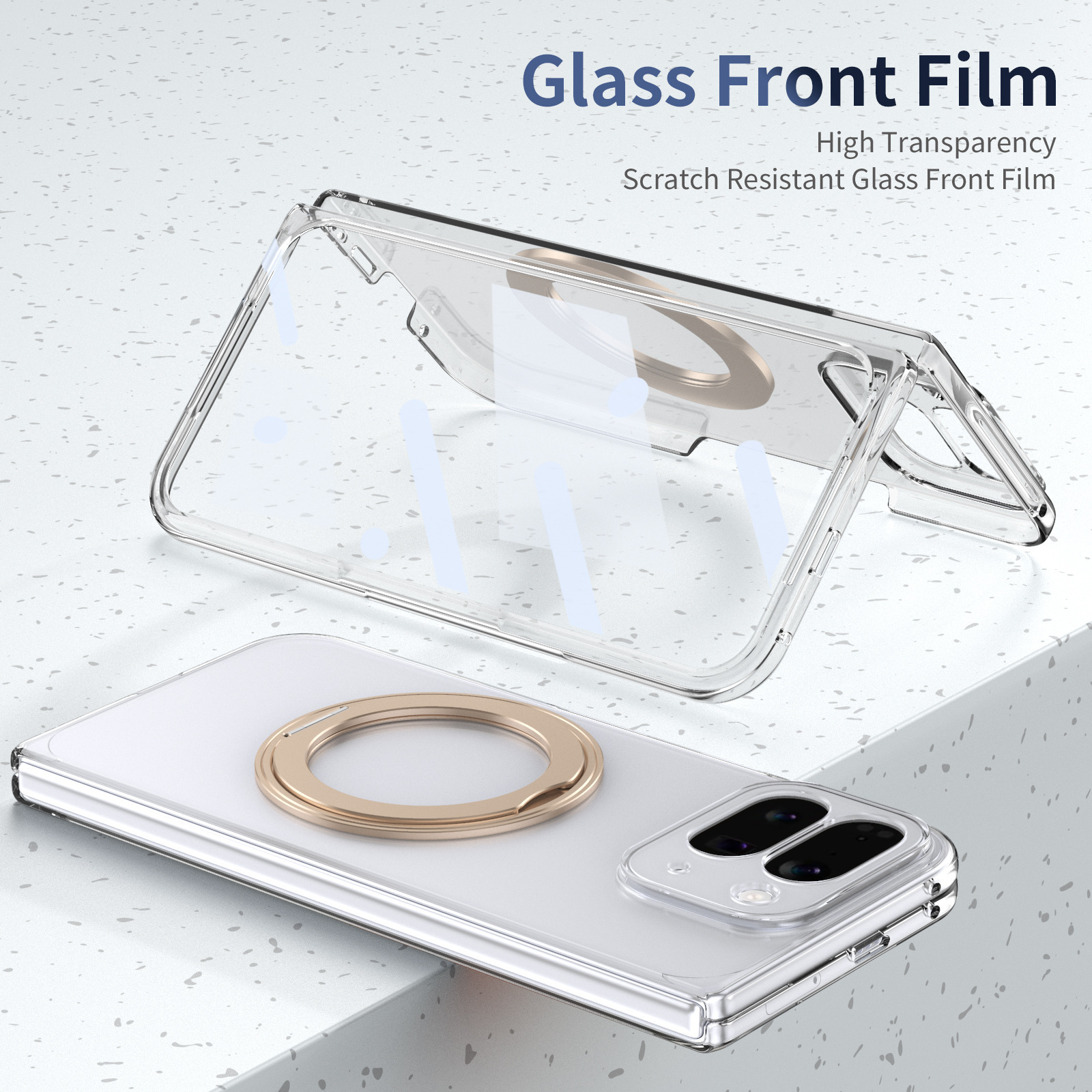 Compatible with Google Pixel 10/9 Fold phone case, wireless charging, magnetic clasp, rotating stand, transparent protective case.