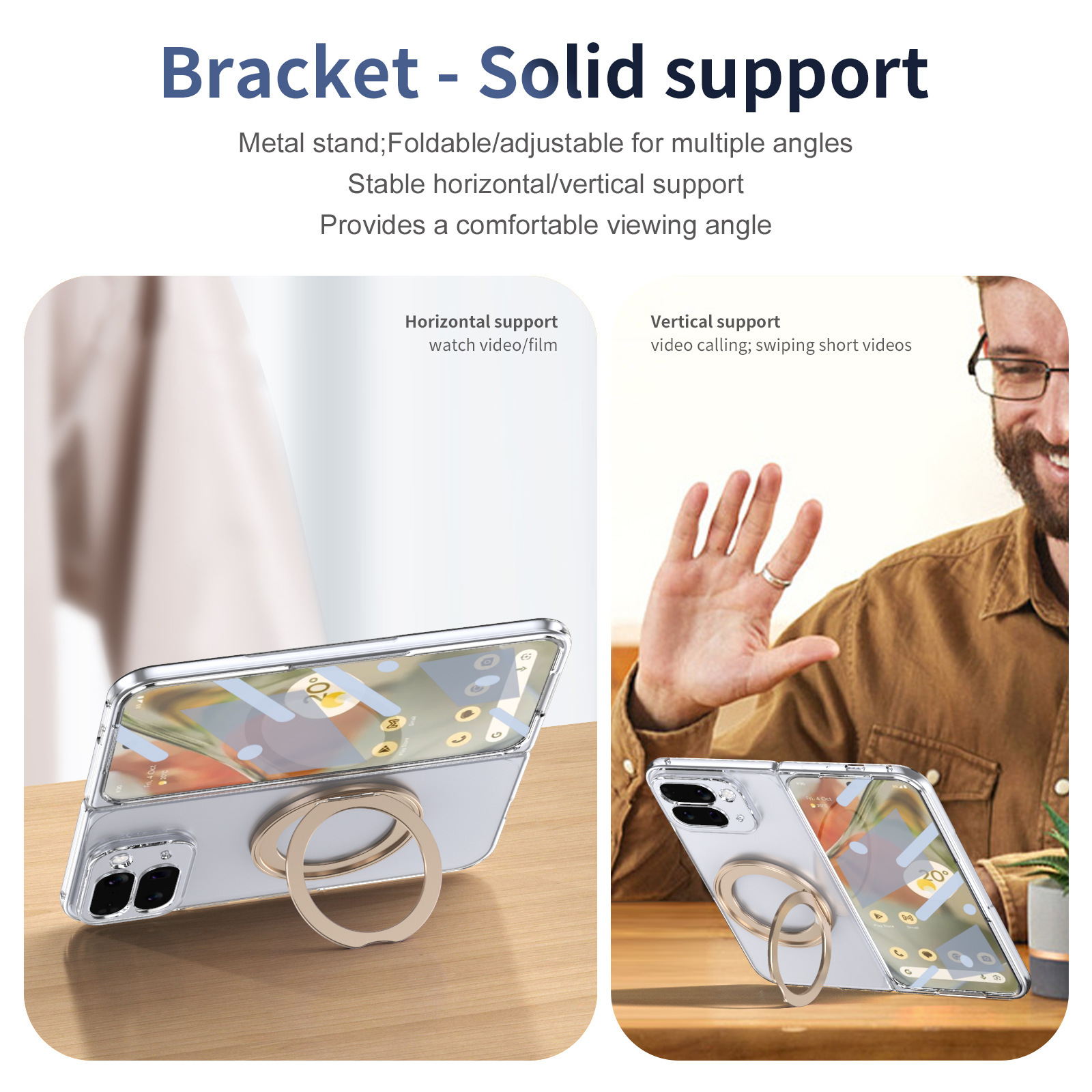 Compatible with Google Pixel 10/9 Fold phone case, wireless charging, magnetic clasp, rotating stand, transparent protective case.