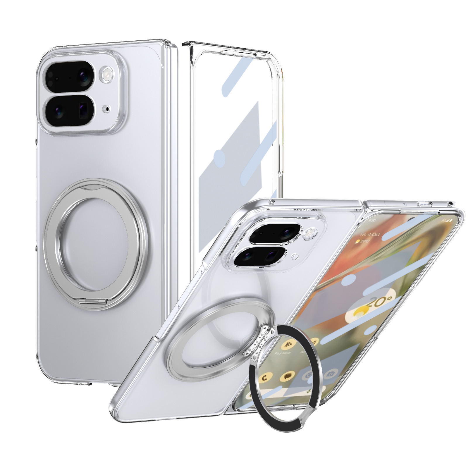 Compatible with Google Pixel 10/9 Fold phone case, wireless charging, magnetic clasp, rotating stand, transparent protective case.