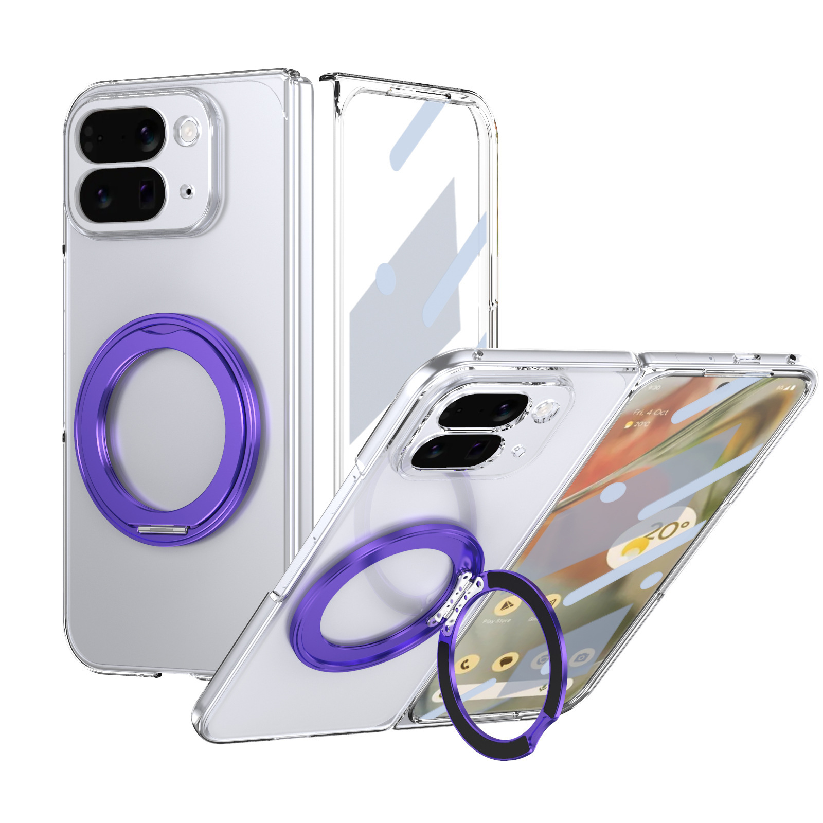 Compatible with Google Pixel 10/9 Fold phone case, wireless charging, magnetic clasp, rotating stand, transparent protective case.