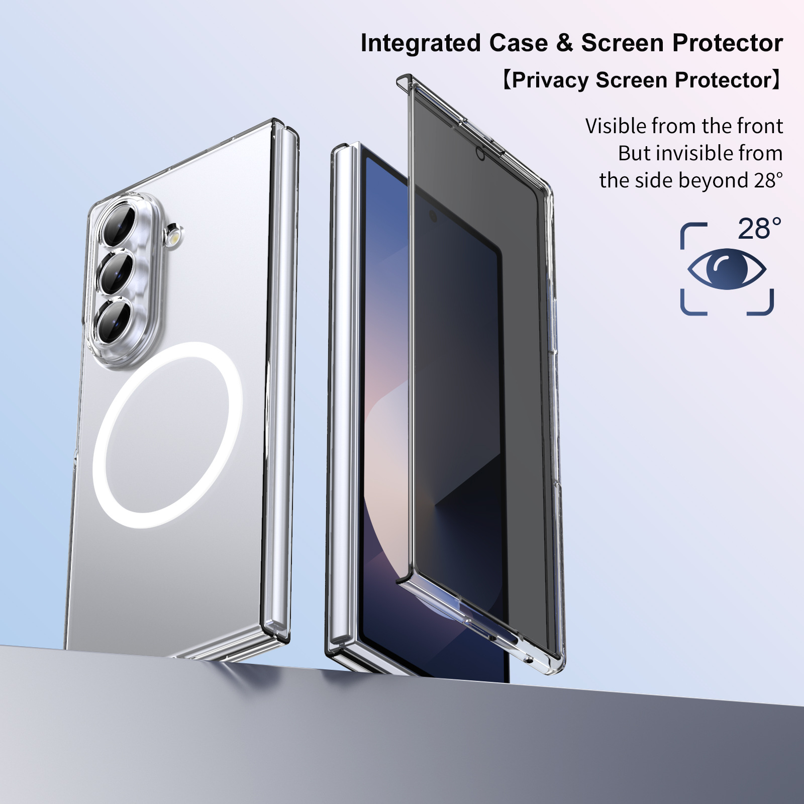 Compatible with Samsung Z Fod7 transparent phone case, foldable screen privacy case, screen protector, wireless charging, magnetic attachment, ultra-thin protection