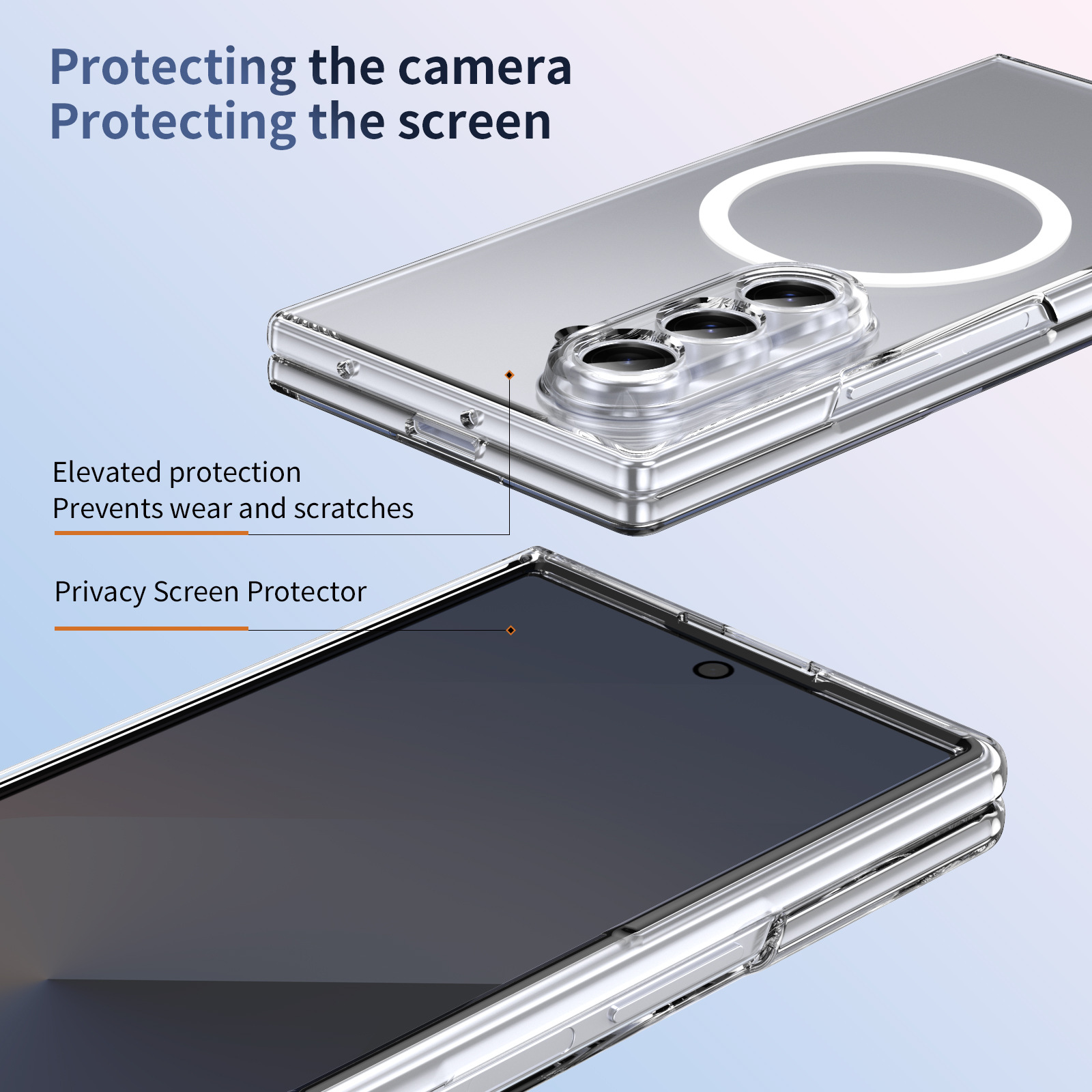 Compatible with Samsung Z Fod7 transparent phone case, foldable screen privacy case, screen protector, wireless charging, magnetic attachment, ultra-thin protection