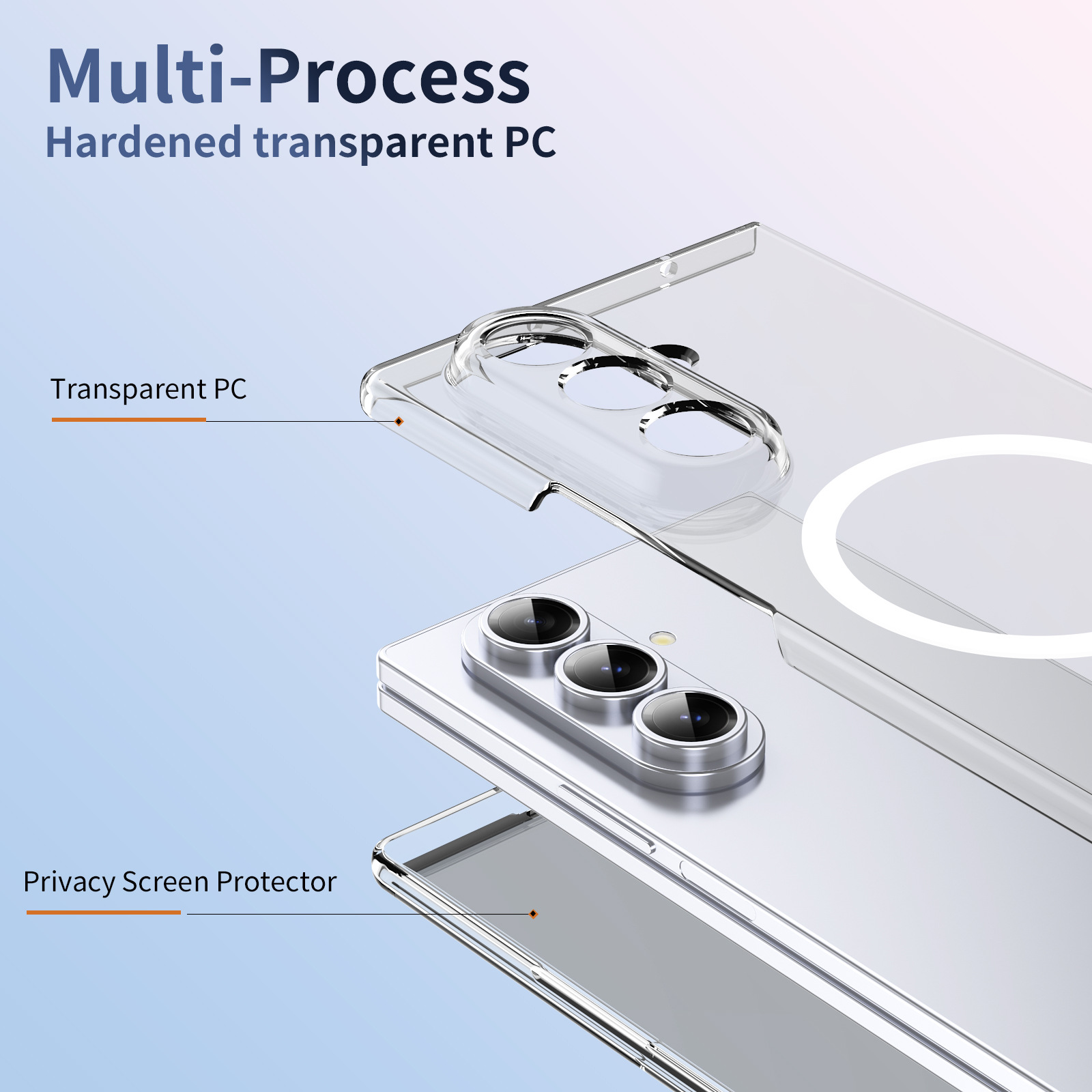 Compatible with Samsung Z Fod7 transparent phone case, foldable screen privacy case, screen protector, wireless charging, magnetic attachment, ultra-thin protection