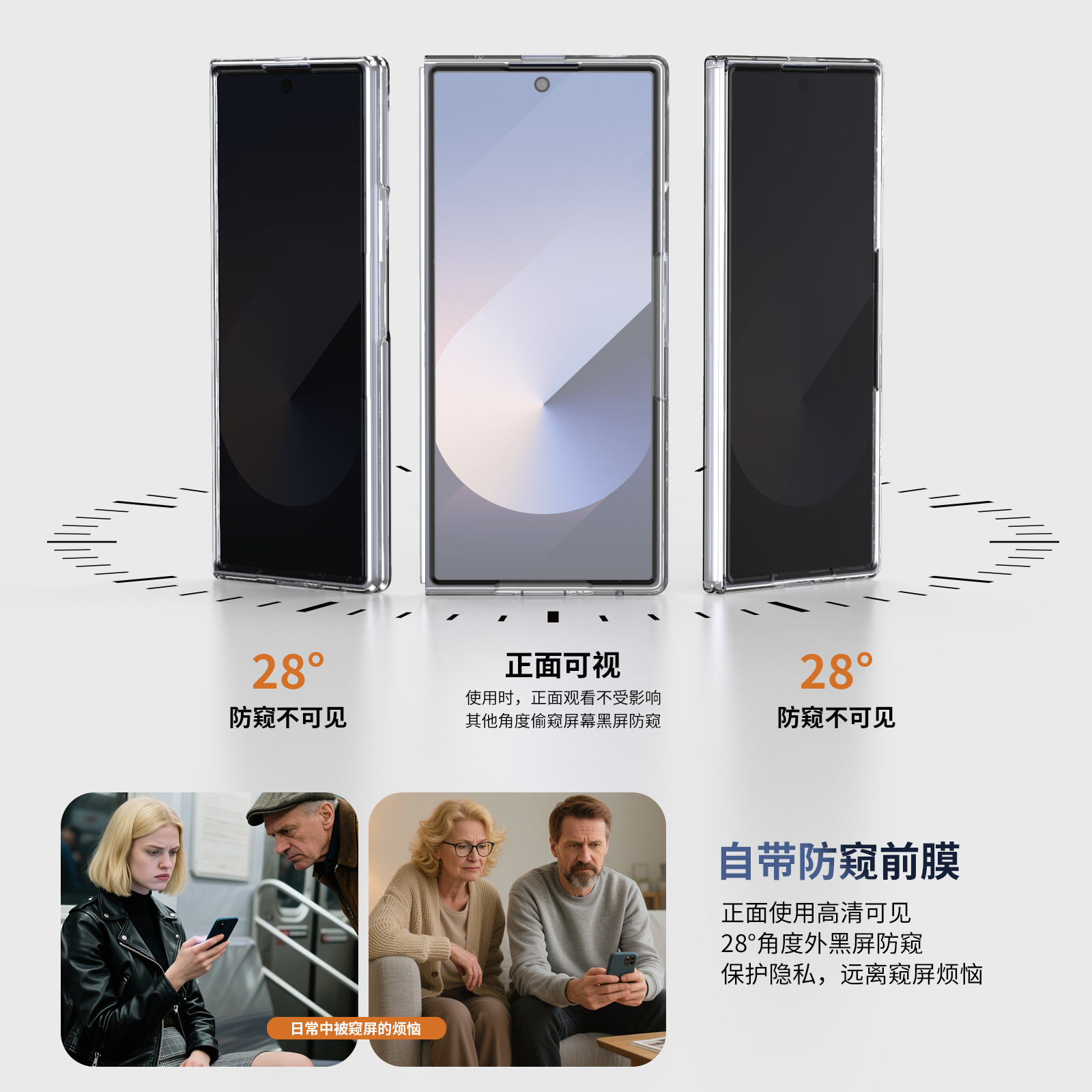 Compatible with Samsung Z Fod7 transparent phone case, foldable screen privacy case, screen protector, wireless charging, magnetic attachment, ultra-thin protection
