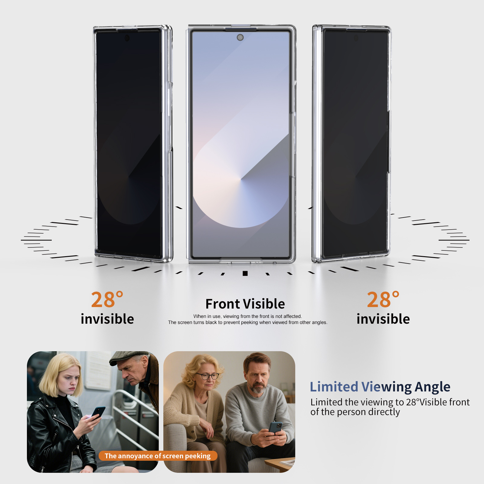 Compatible with Samsung Z Fod7 transparent phone case, foldable screen privacy case, screen protector, wireless charging, magnetic attachment, ultra-thin protection