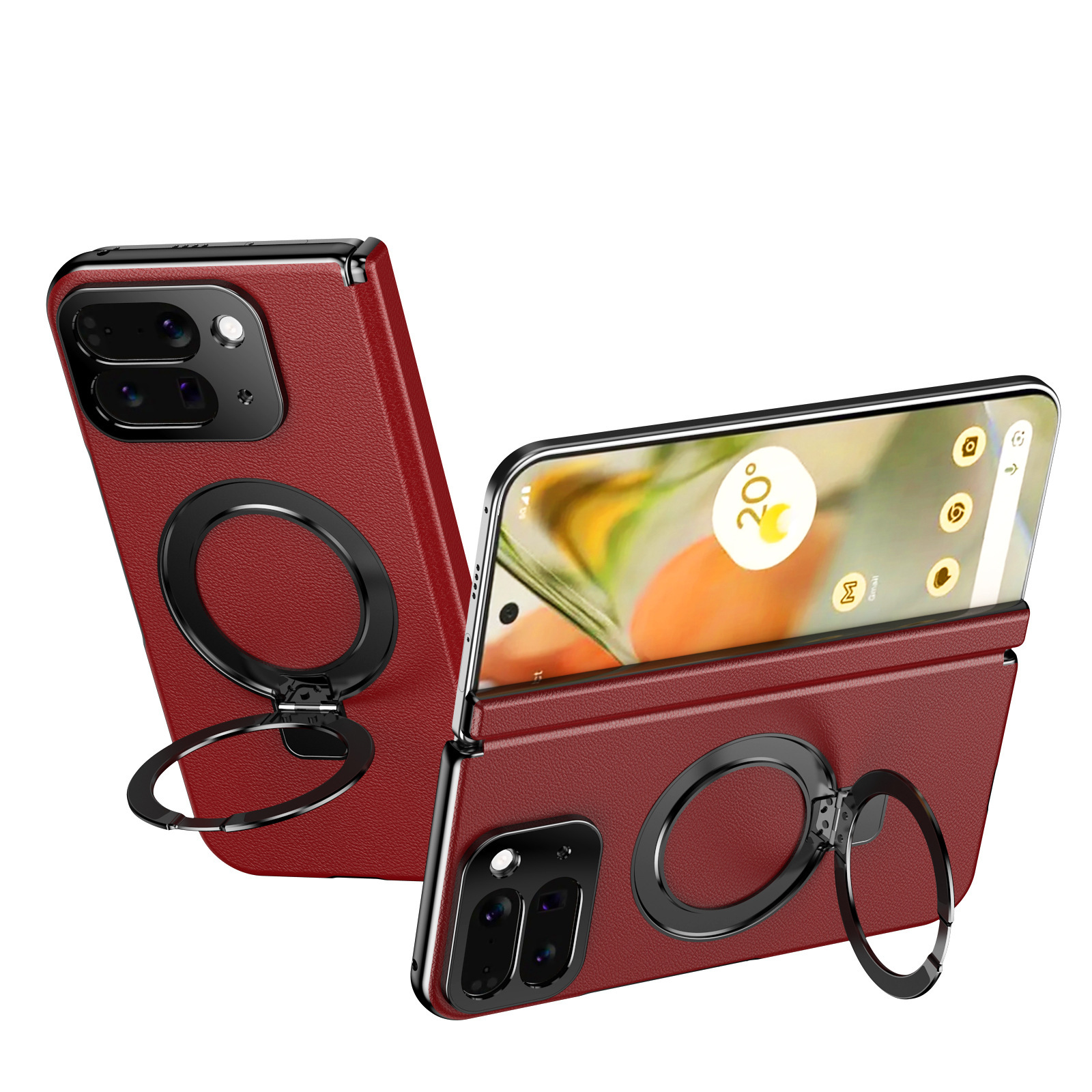 Compatible with Google Pixel 10/9 Fold phone case, magnetic ring holder, hinge case, full-coverage protective case.