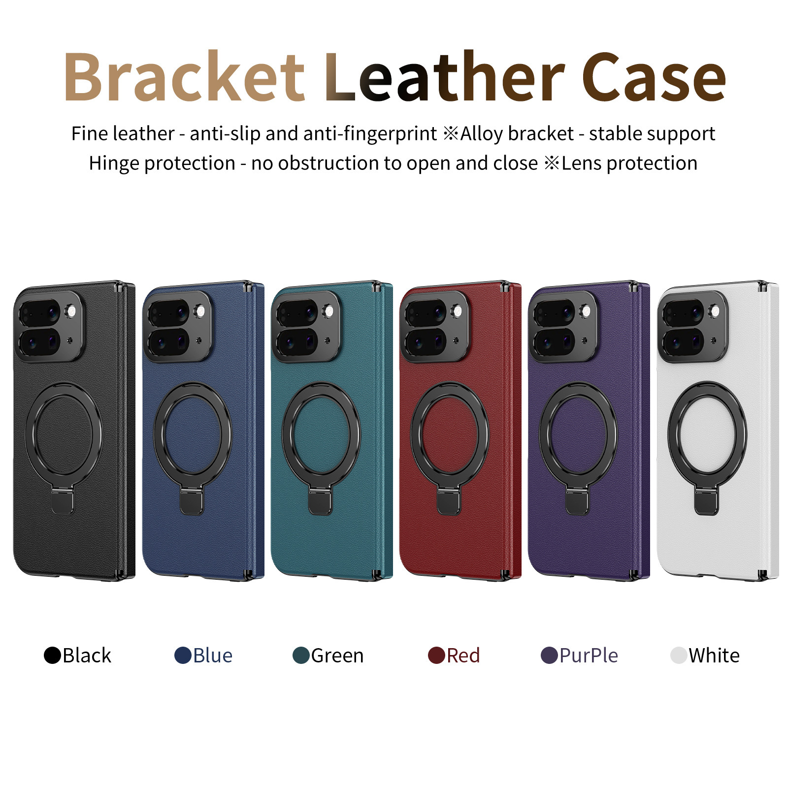 Compatible with Google Pixel 10/9 Fold phone case, magnetic ring holder, hinge case, full-coverage protective case.