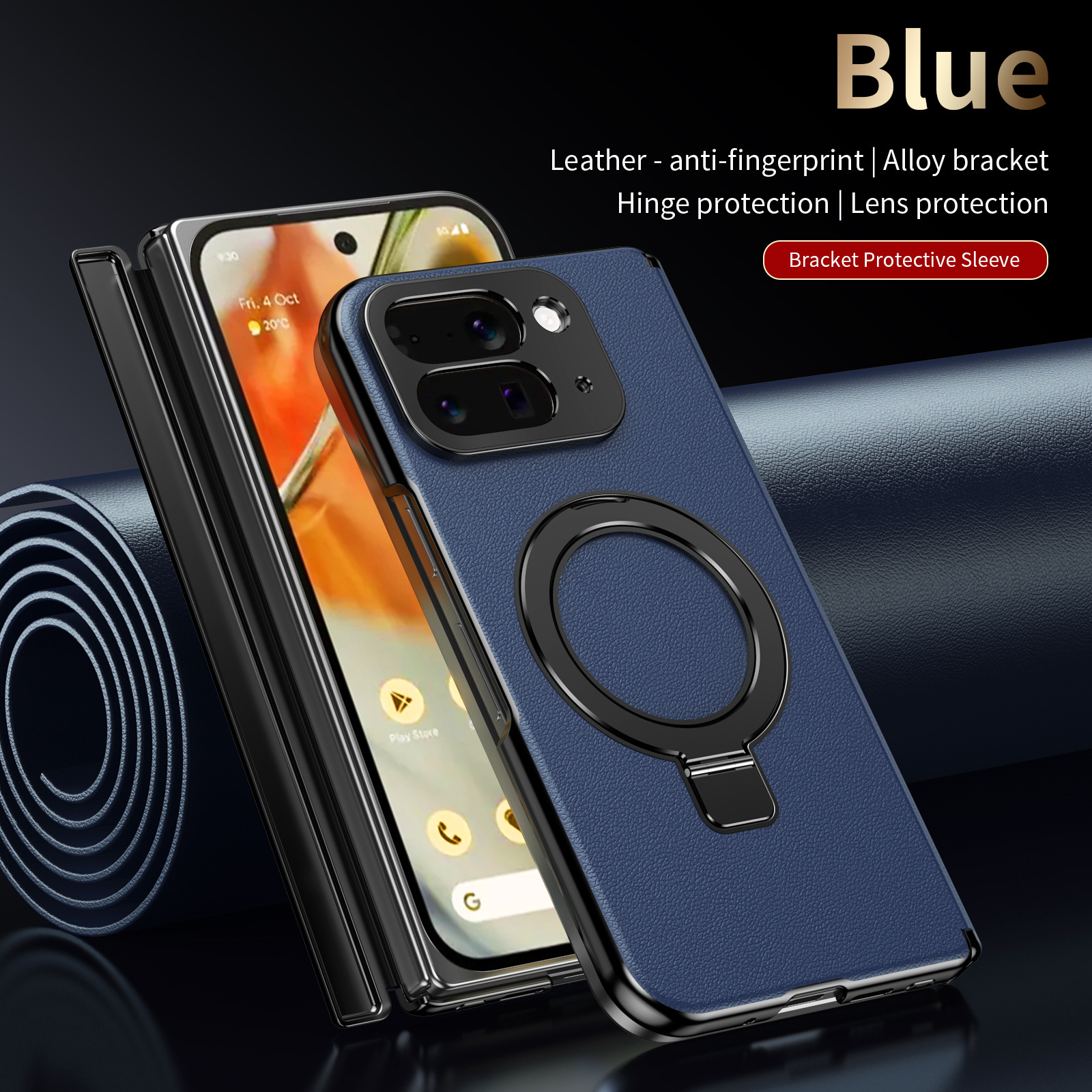 Compatible with Google Pixel 10/9 Fold phone case, magnetic ring holder, hinge case, full-coverage protective case.