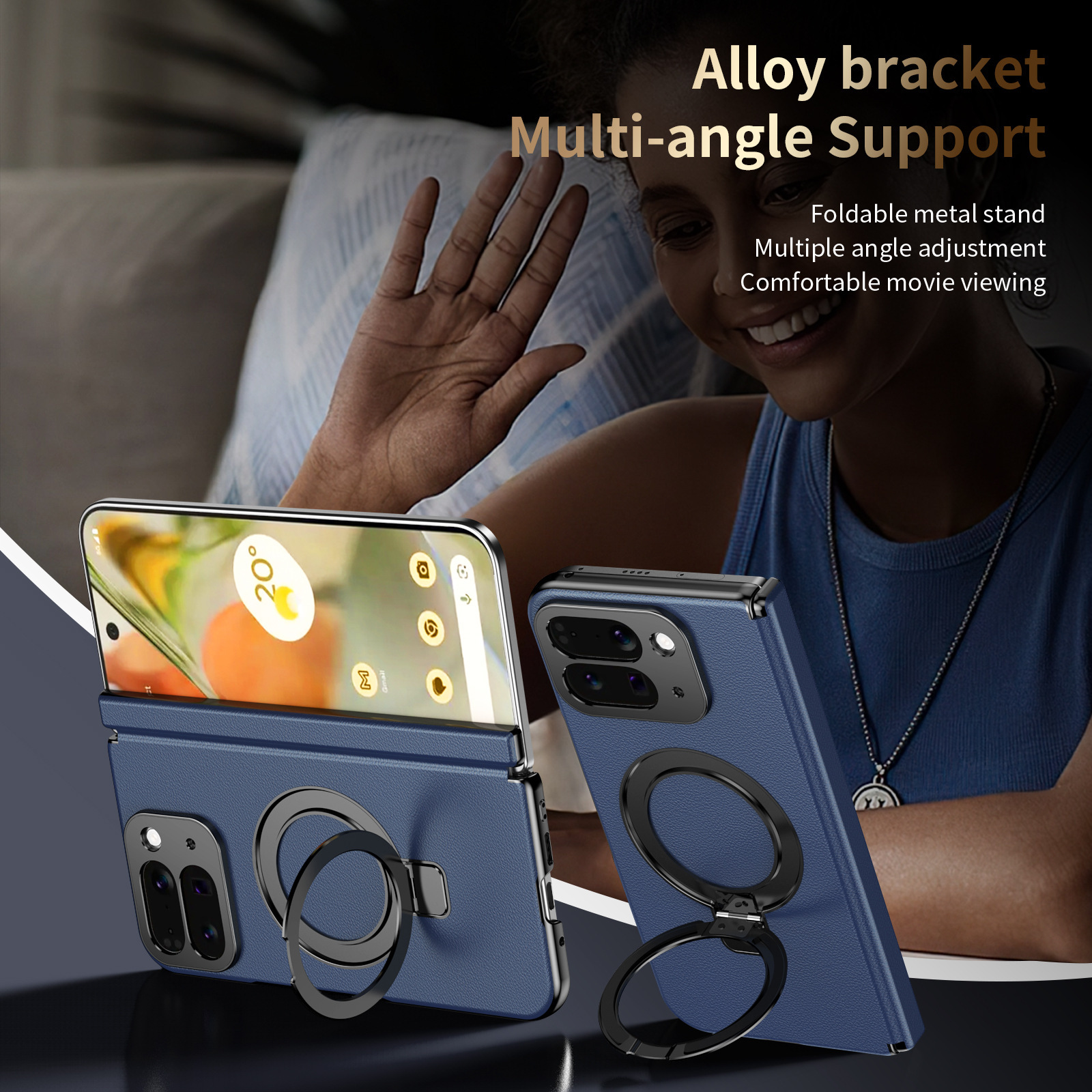 Compatible with Google Pixel 10/9 Fold phone case, magnetic ring holder, hinge case, full-coverage protective case.