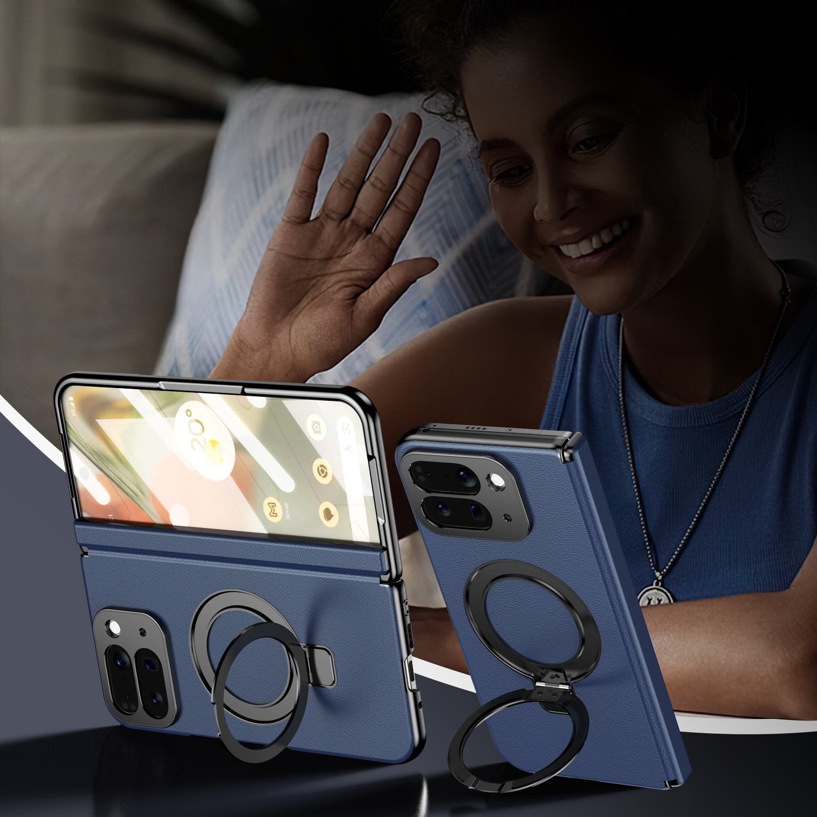 Compatible with Google Pixel 10/9 Fold phone case, magnetic ring holder, hinge case, full-coverage protective case.