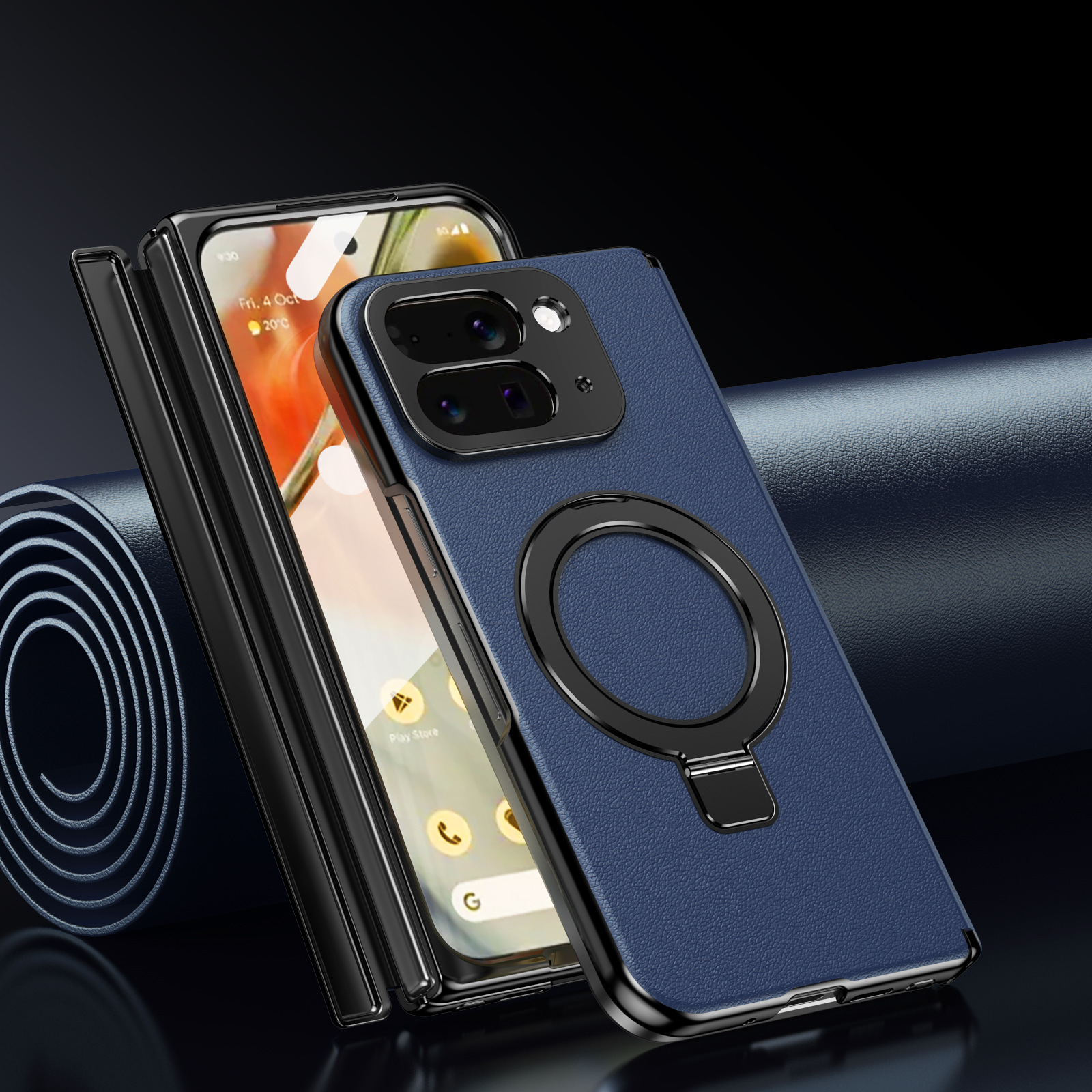 Compatible with Google Pixel 10/9 Fold phone case, magnetic ring holder, hinge case, full-coverage protective case.