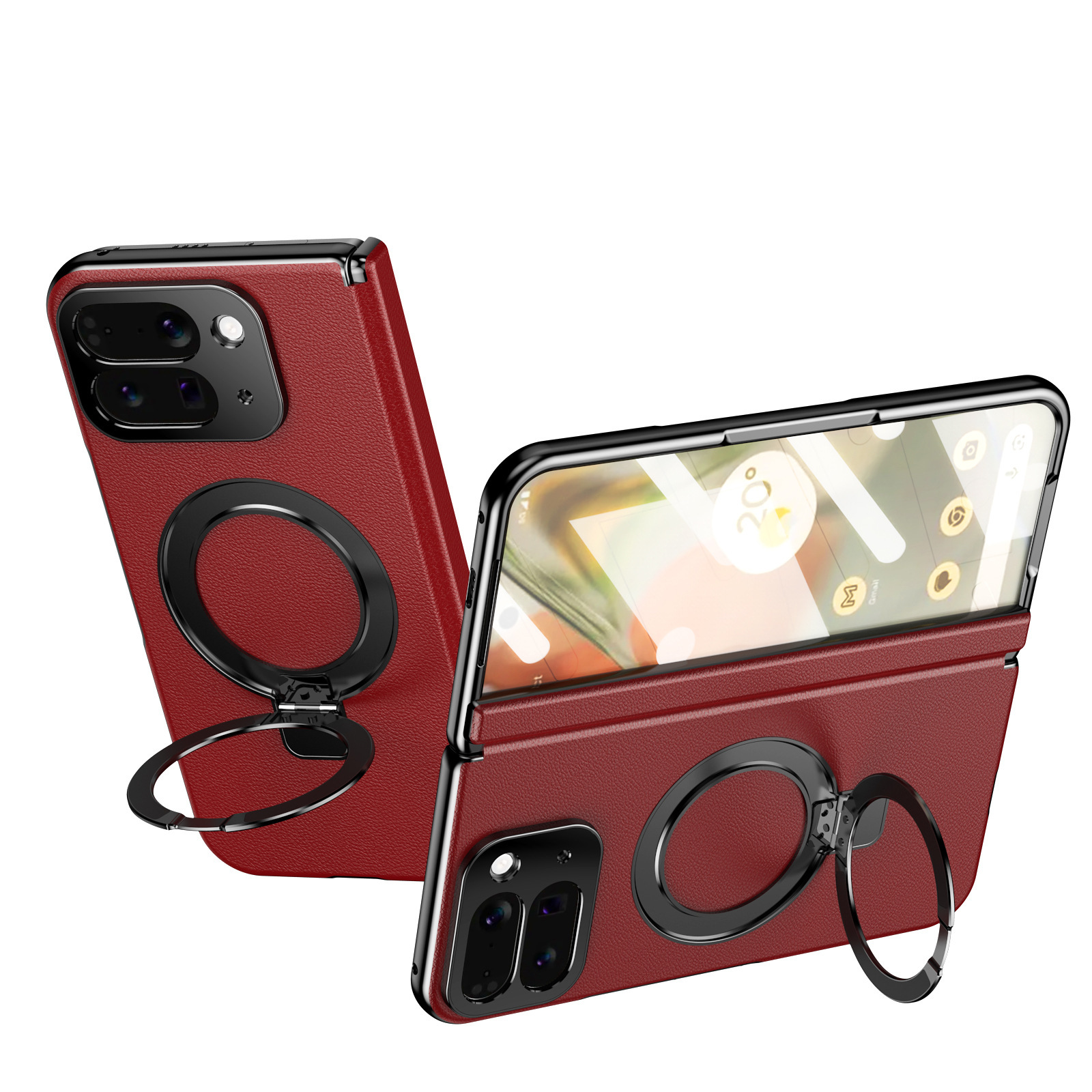 Compatible with Google Pixel 10/9 Fold phone case, magnetic ring holder, hinge case, full-coverage protective case.