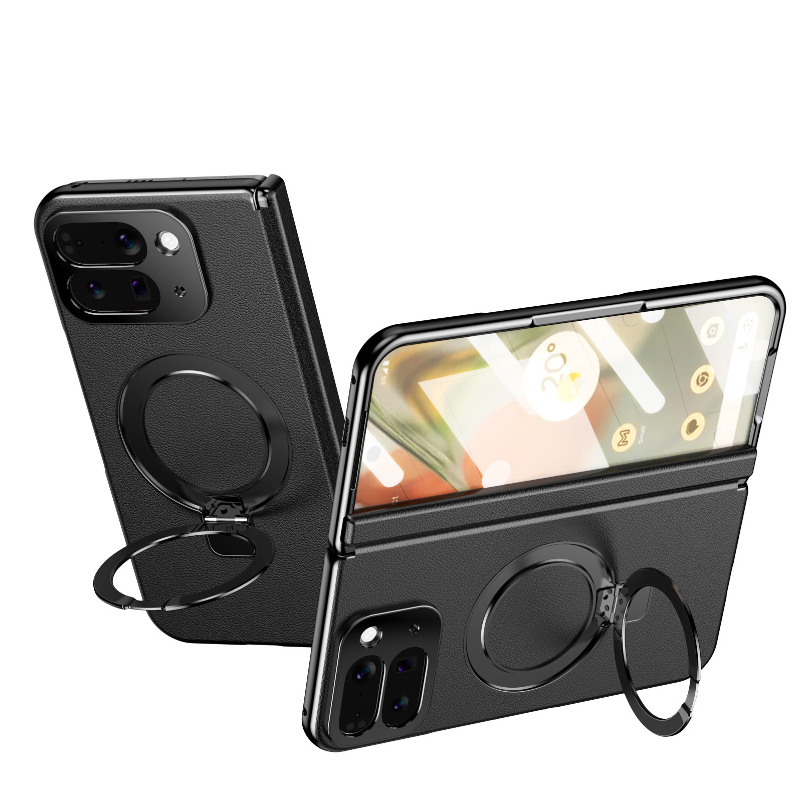 Compatible with Google Pixel 10/9 Fold phone case, magnetic ring holder, hinge case, full-coverage protective case.